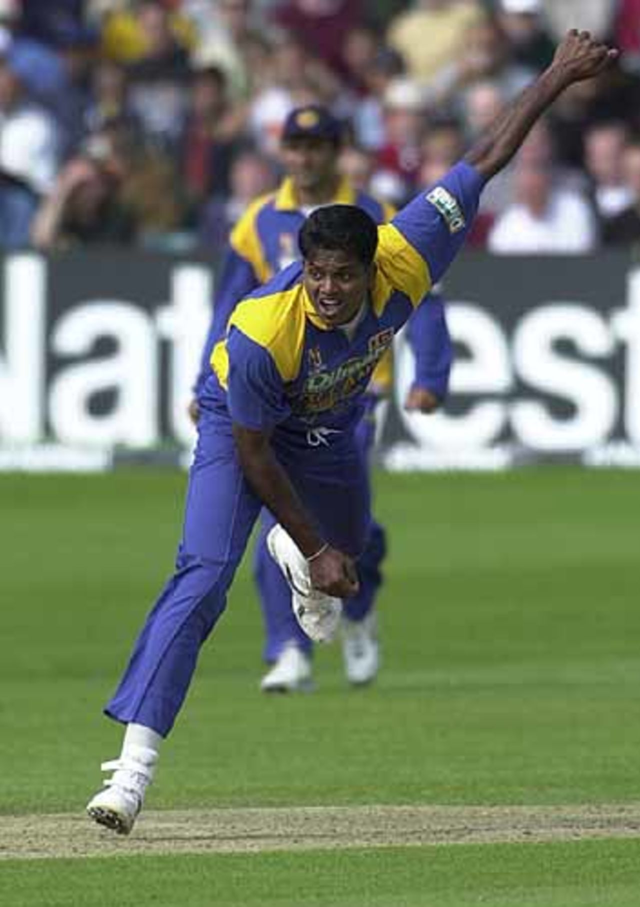Dilhara Fernando in a fine bowling study, India v Sri Lanka at Bristol 11th Jul 2002