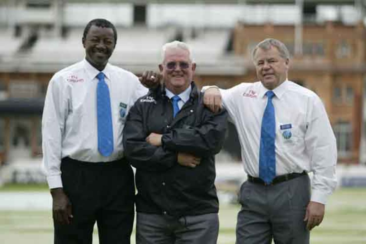 Umpire's Shepherd and Bucknor with Referee Procter in their Emirates uniform