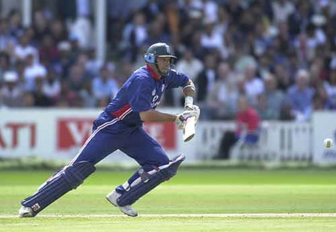 Hussain in action as he gains his century for England in the NatWest final at Lords 2002.