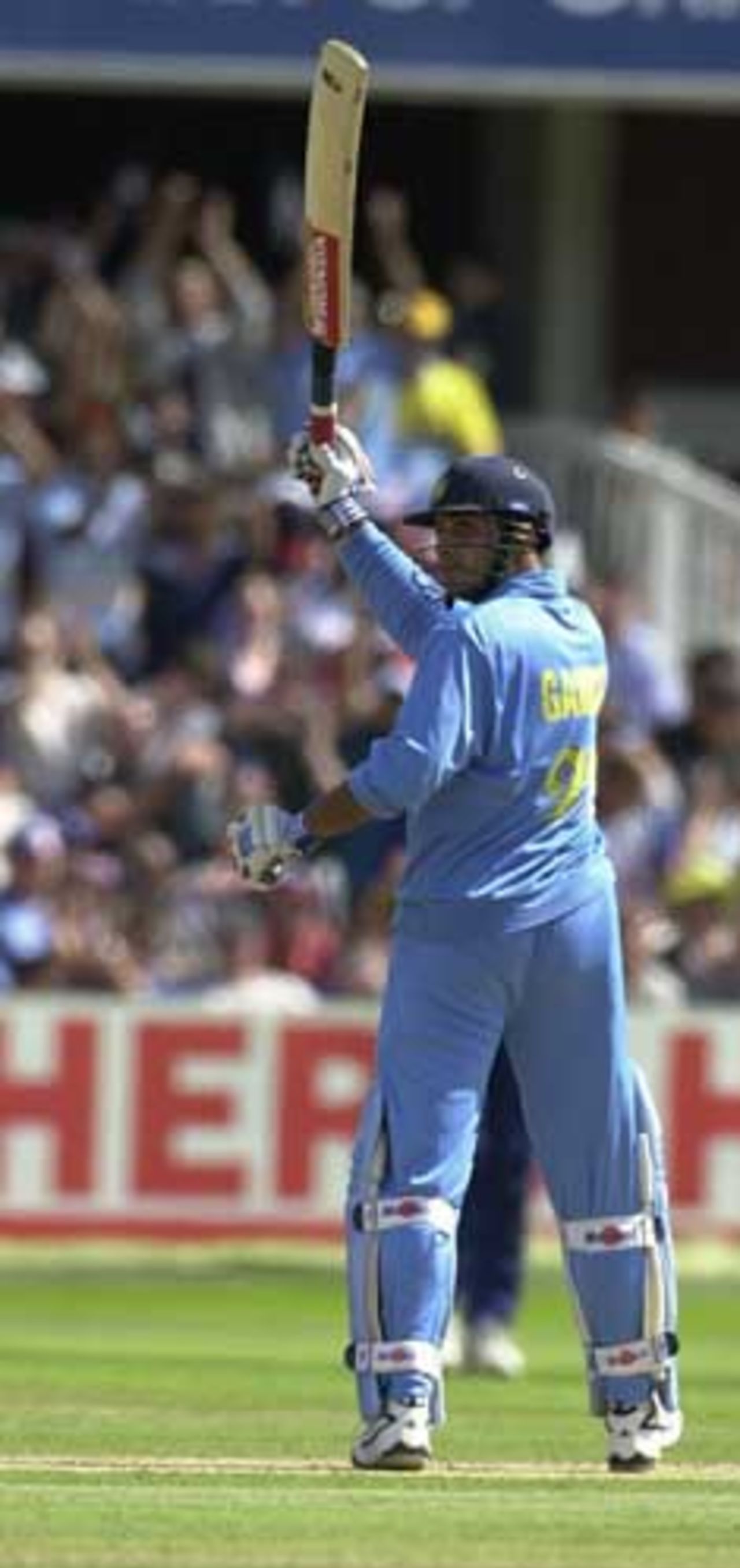 Ganguly celebrates his 50 runs for India at Lords  ground. NatWest final 2002.