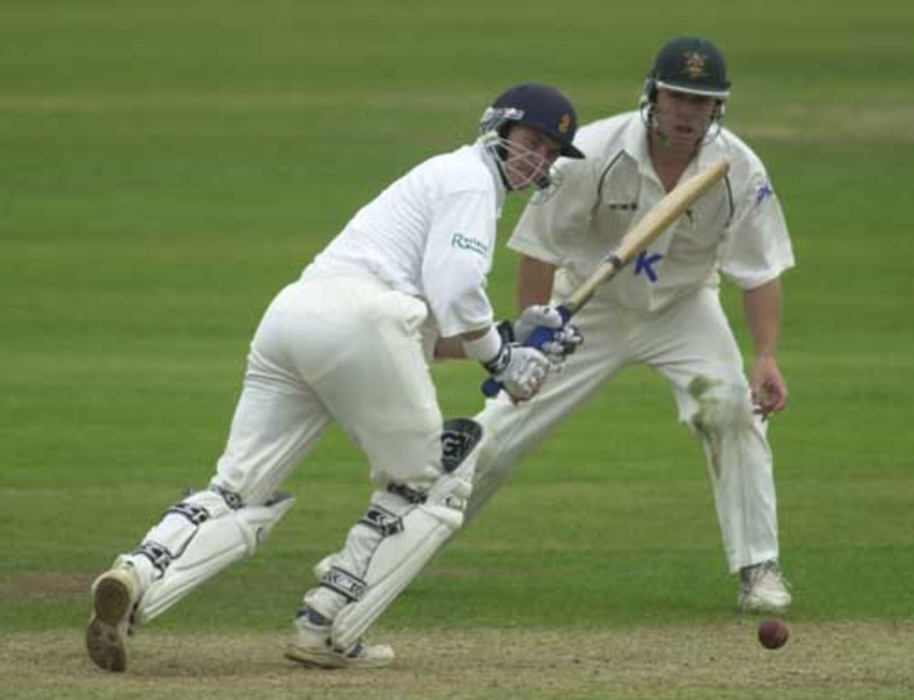 Dowman takes a delivery from Boje at the Grandstand end.  Frizzell County Championship, Derbyshire v Notts, 2002.