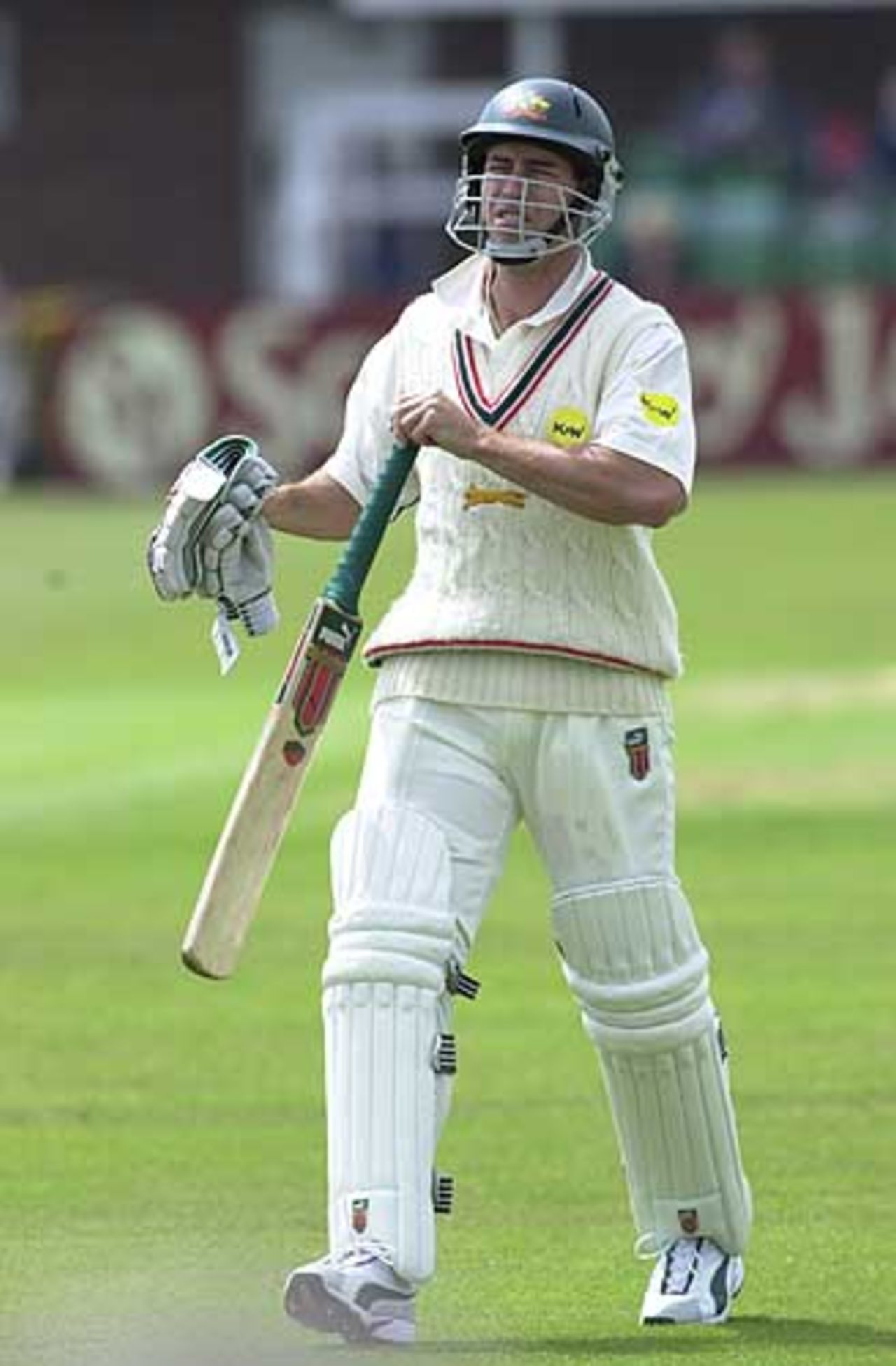 Agony for Michael Bevan after he has been dismissed for a duck. Leics v Kent, Frizzell County Championship 24th July 2002