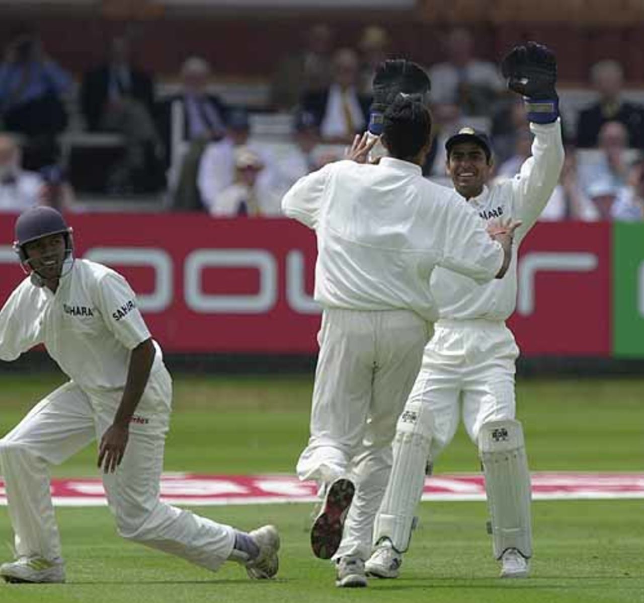Ratra and Kumble celebrate the wicket of Butcher in the England first innings, England v India, 1st npower Test at Lord's