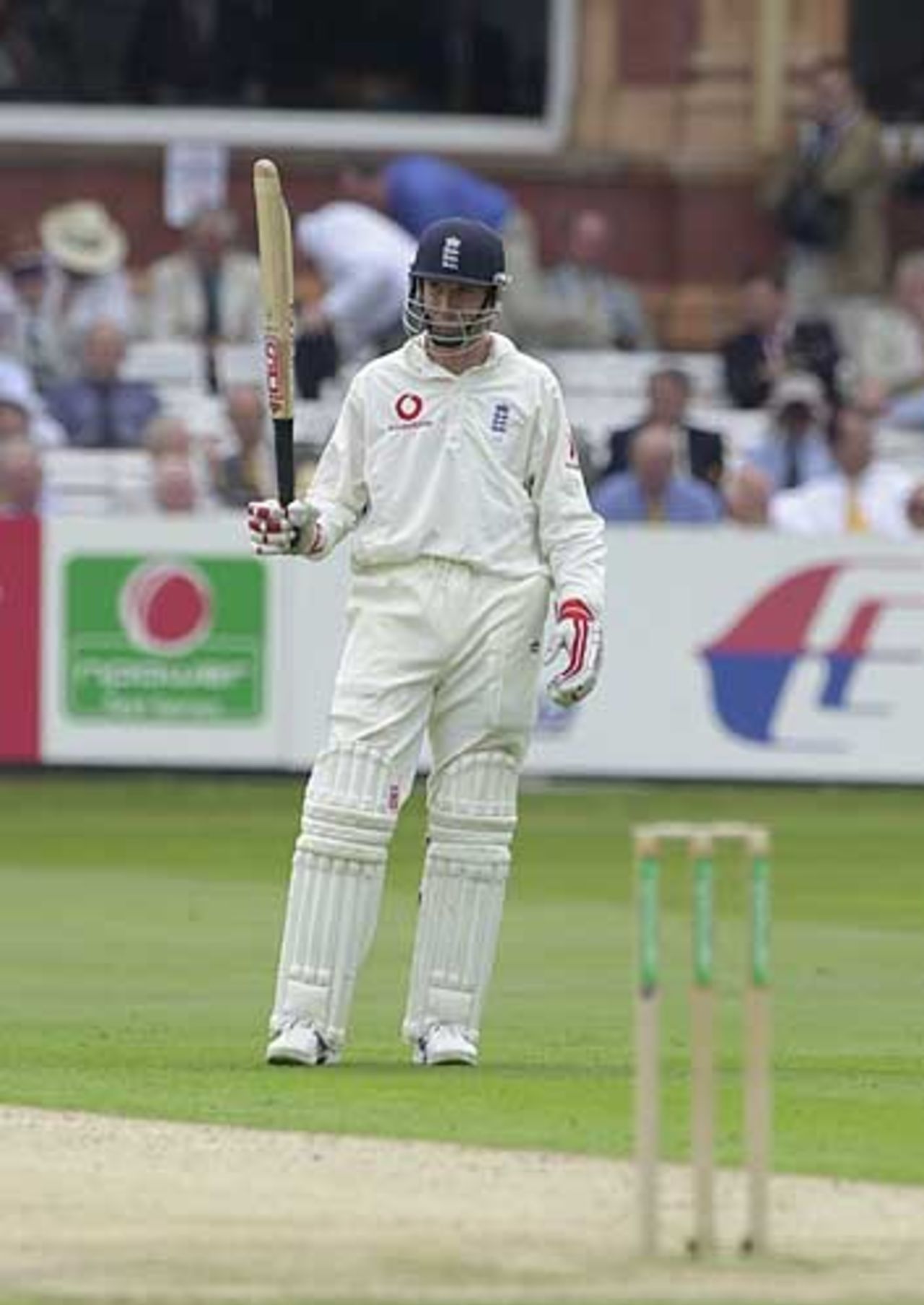 Crawley celebrates his 50 runs for England at the Lords ground , England v India, 1st npower Test at Lord's