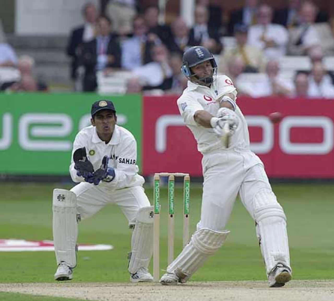 Nasser Hussain with a pull to the Grandstand ropes, England v India, 1st npower Test at Lord's
