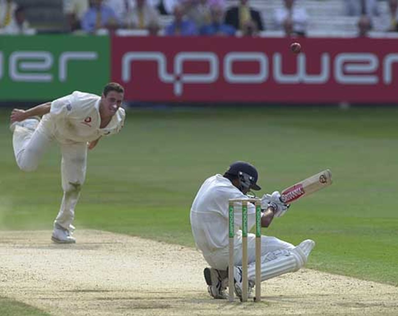 Jones delivers a bouncer to Dravid, England v India 1st npower Test at Lord's