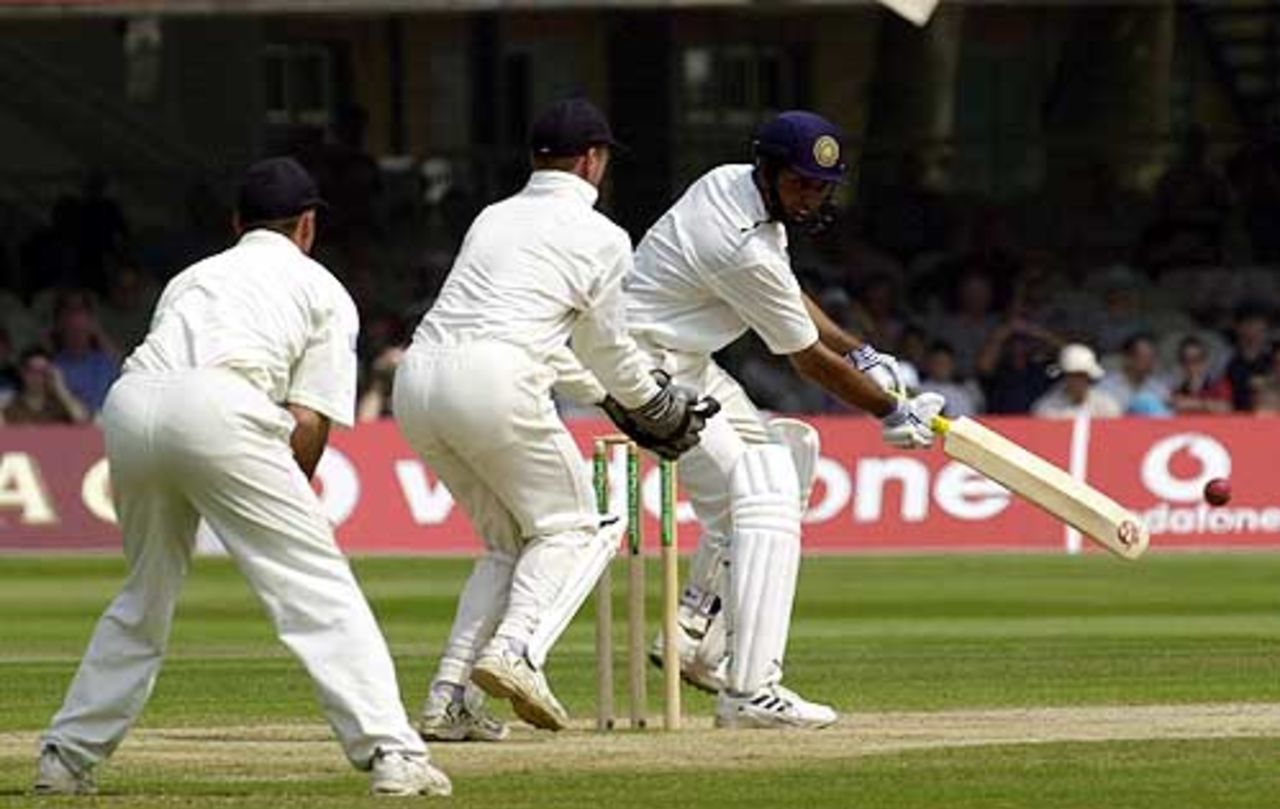 VVS Laxman dabs out to the off from the bowling of Giles, England v India 1st npower Test at Lord's