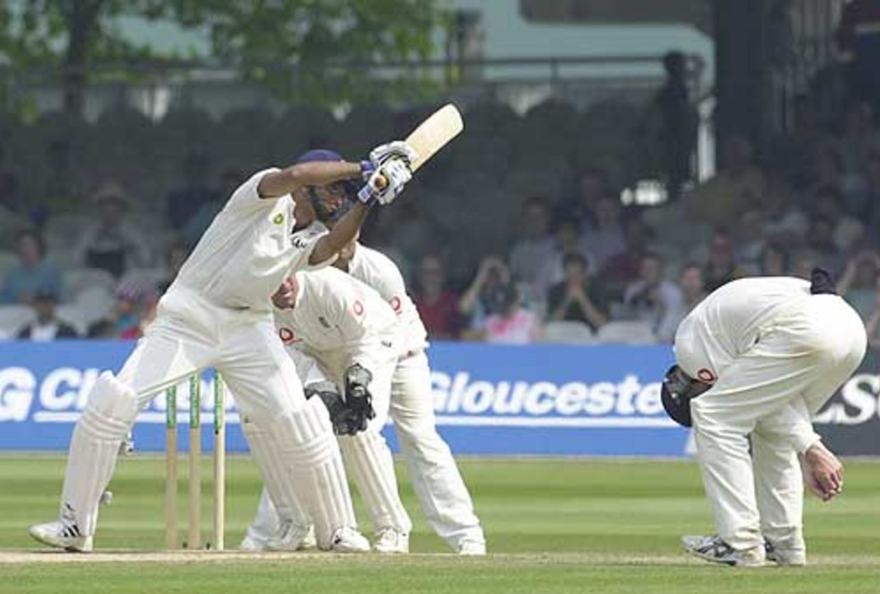 VVS Laxman causes short leg Crawley to take protective action as the Indians bat on day 5, England v India 1st npower Test at Lord's