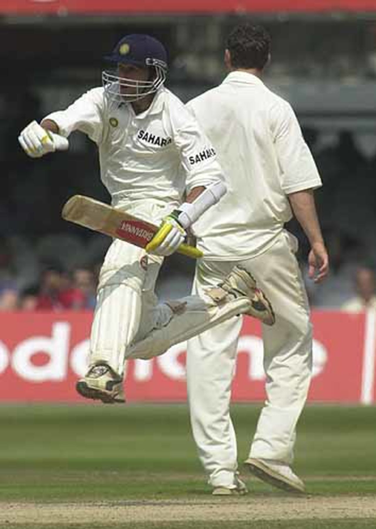 Ajit Agarkar leaps for joy on getting his first Test hundred, England v India 1st npower Test at Lord's