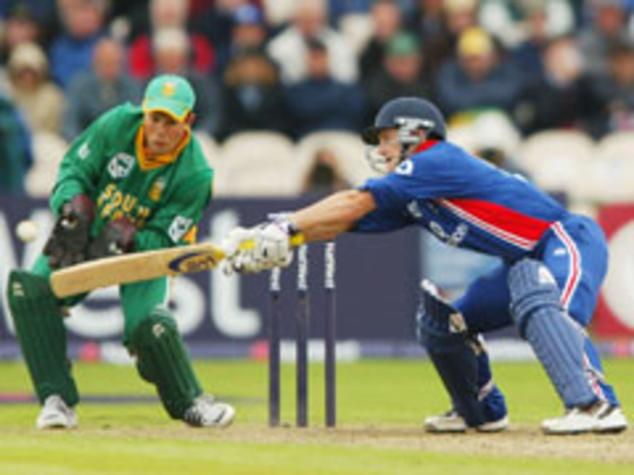 Chris Read cuts during his quickfire 30 not out against South Africa at Old Trafford
