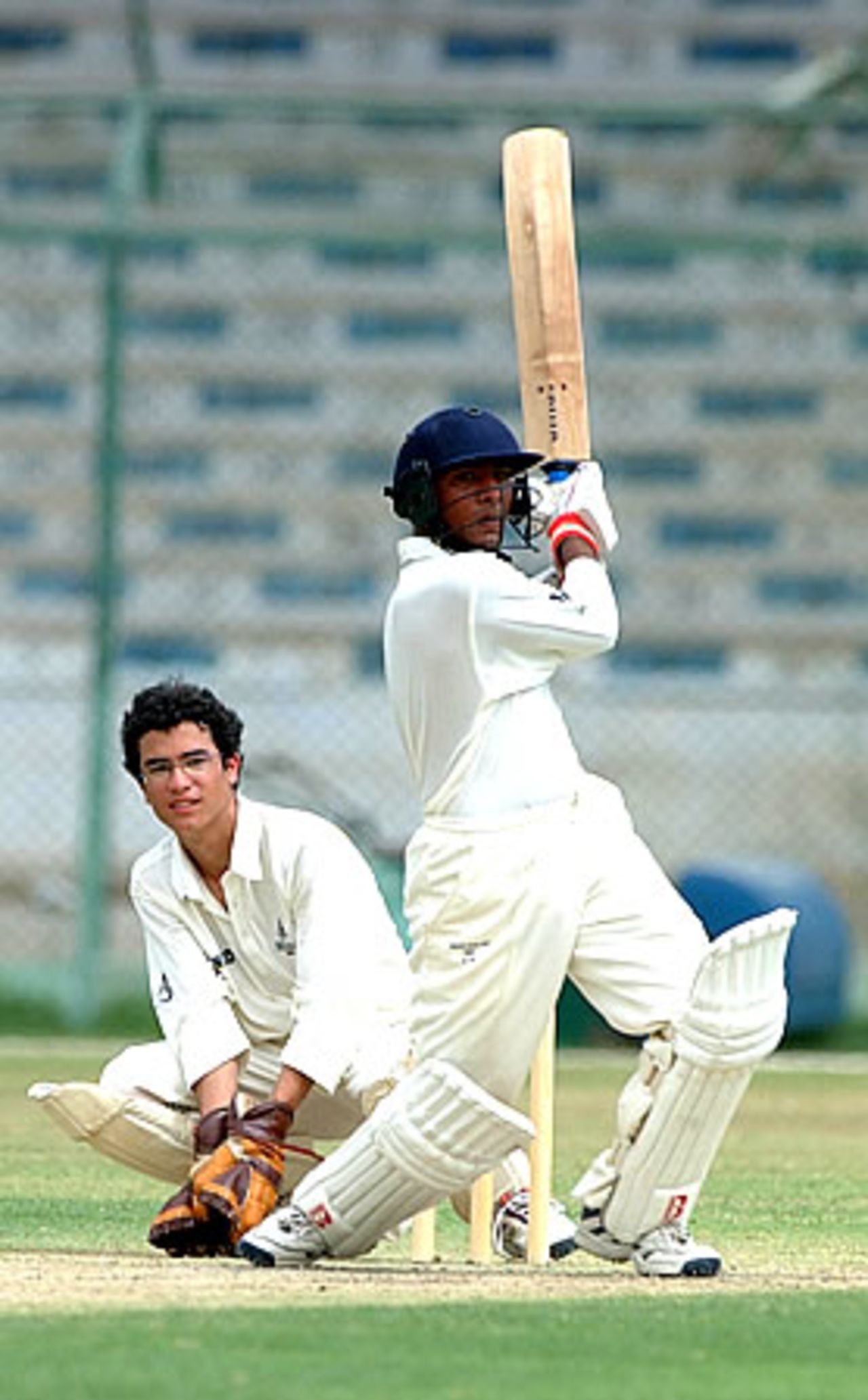 Oman's Derrick Ruston pulls a ball to long leg during his innings of 4, Hong Kong Under-19s v Oman Under-19s at National Stadium Karachi, Youth Asia Cup 2003, 15 July 2003.