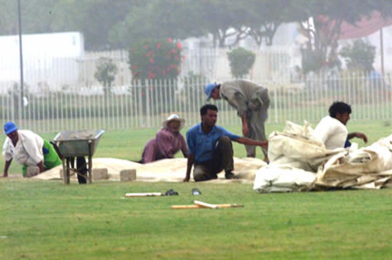The monsoon rains in Karachi, Qatar Under-19s v United Arab Emirates Under-19s at United Bank Ltd Sports Complex Karachi, Youth Asia Cup 2003, 16 July 2003.