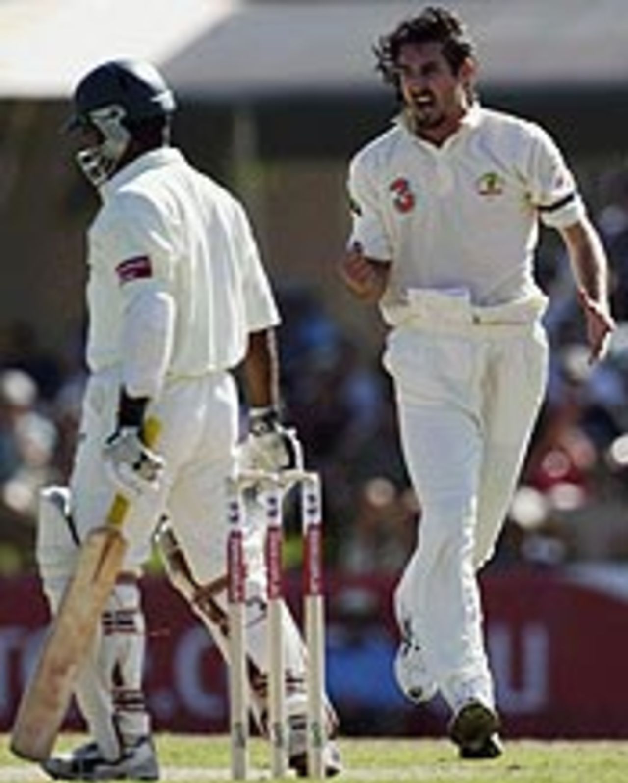 First blood: Jason Gillespie removes Javed Omar for a duck