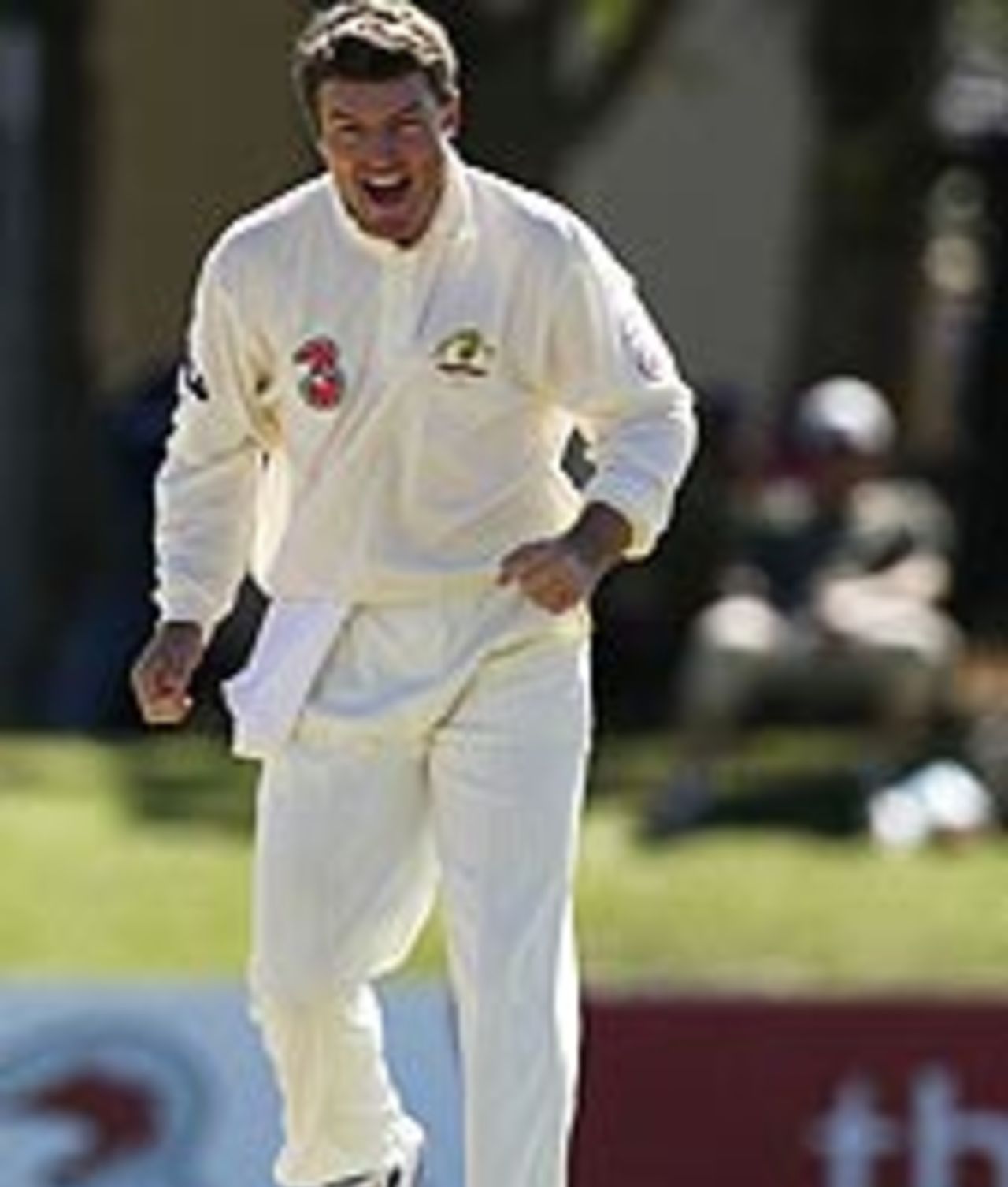 Stuart MacGill celebrates after dismissing Khaled Mashud on the third day of the first Test against Bangladesh