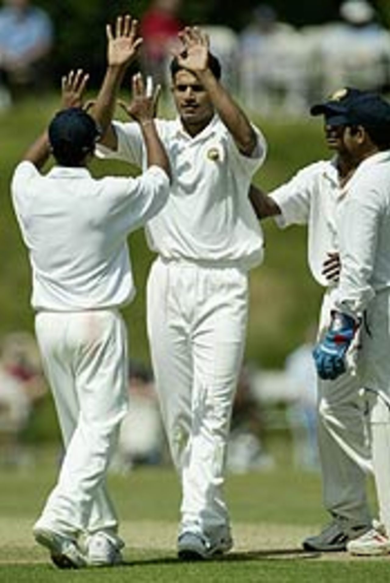 Irfan Pathan jnr celebrates a wicket, India A v South Africa, Arundel, July 20, 2003