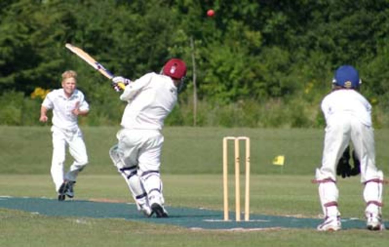 P Stirling of Ireland Under-13s attacks the bowling, ECC Under-13s Tournament 1st Division in Denmark, July 2003