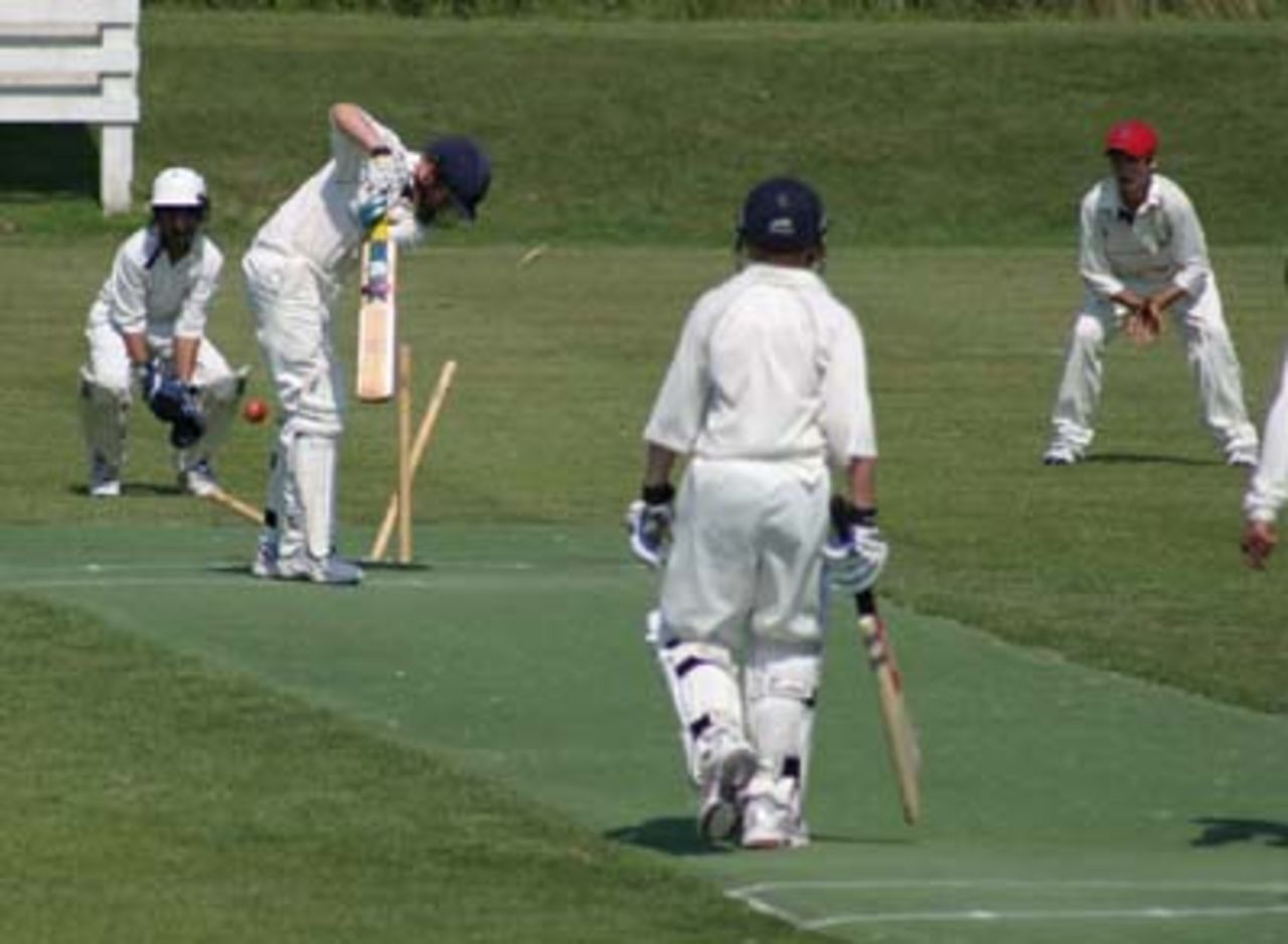 Matthew Parker of Scotland bowls Aftab Ahmed, ECC Under-13s Tournament 1st Division in Denmark, July 2003