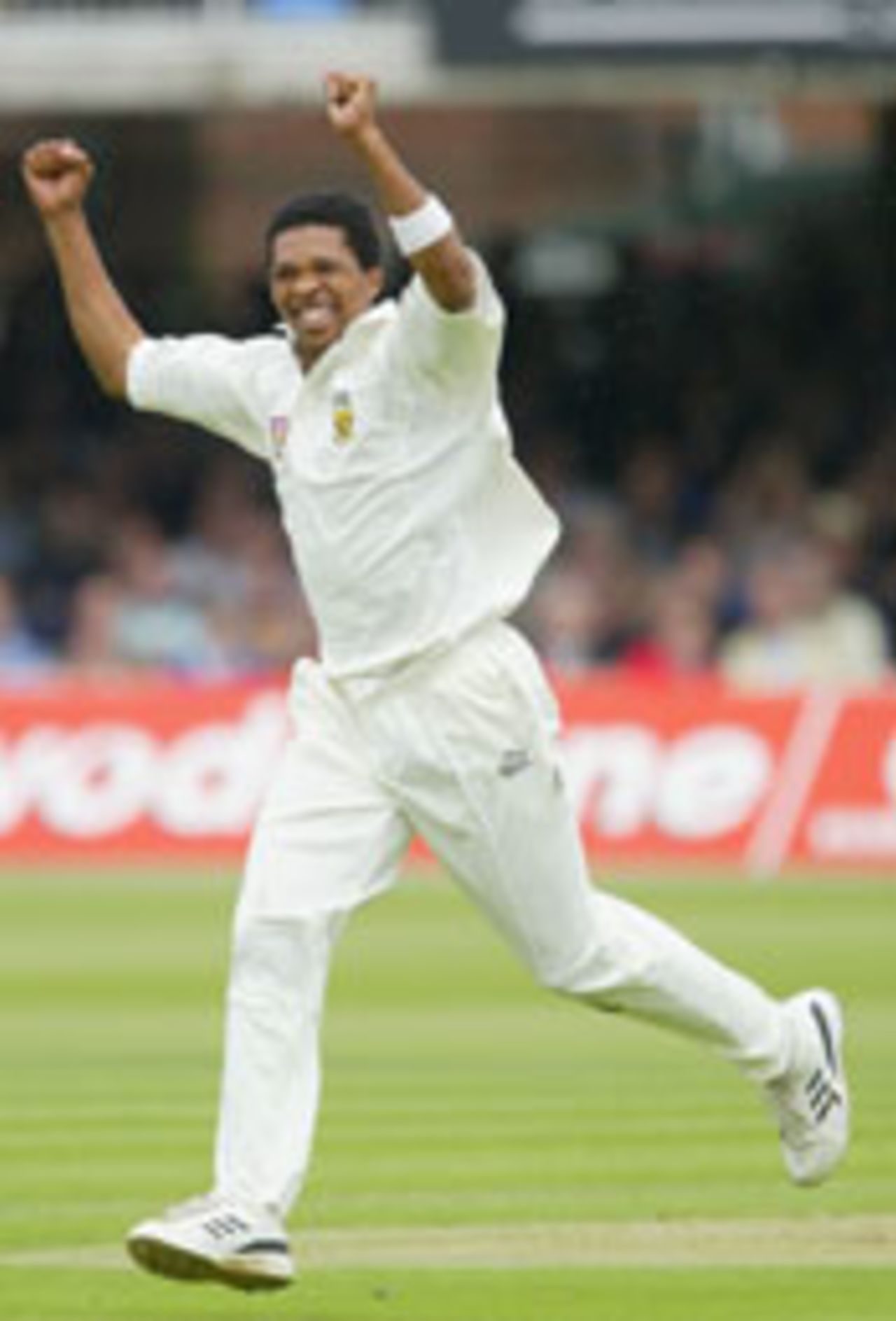 Makhaya Ntini celebrates a wicket in his 5 for 75 v Eng at Lord's 2003
