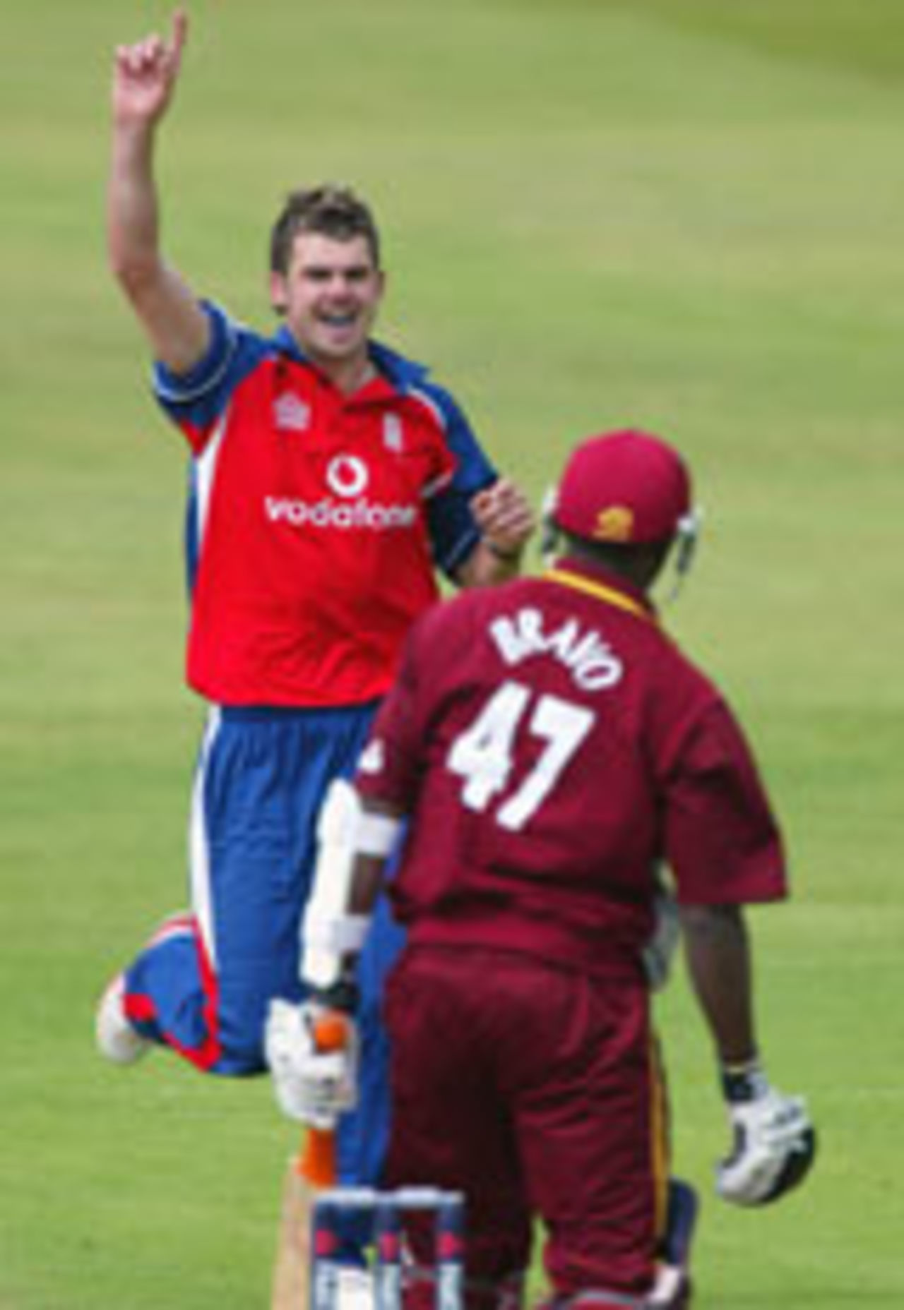James Anderson celebrates the wicket of Dwayne Bravo, England v West Indies, NatWest Series, July 1, 2004