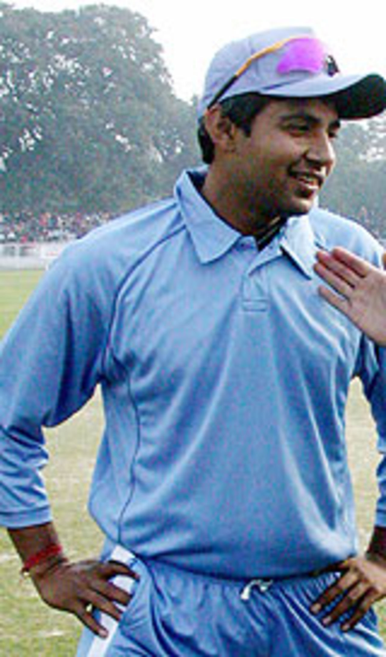 Ajay Jadeja speaks during an exhibition match, February 19, 2004