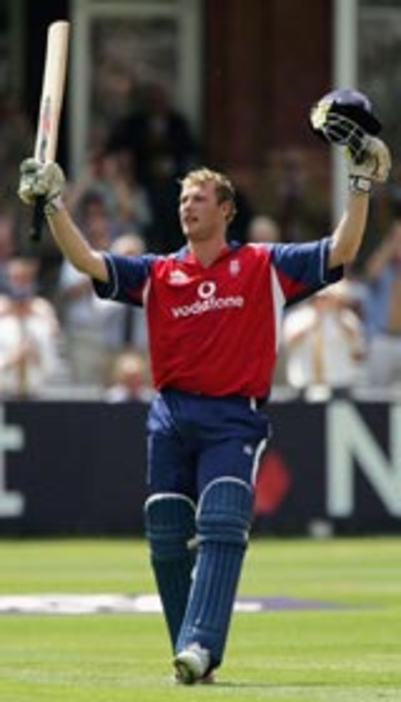 Andrew Flintoff celebrates his second consecutive one-day hundred, England v West Indies, NatWest Series, Lord's, July 6 2004