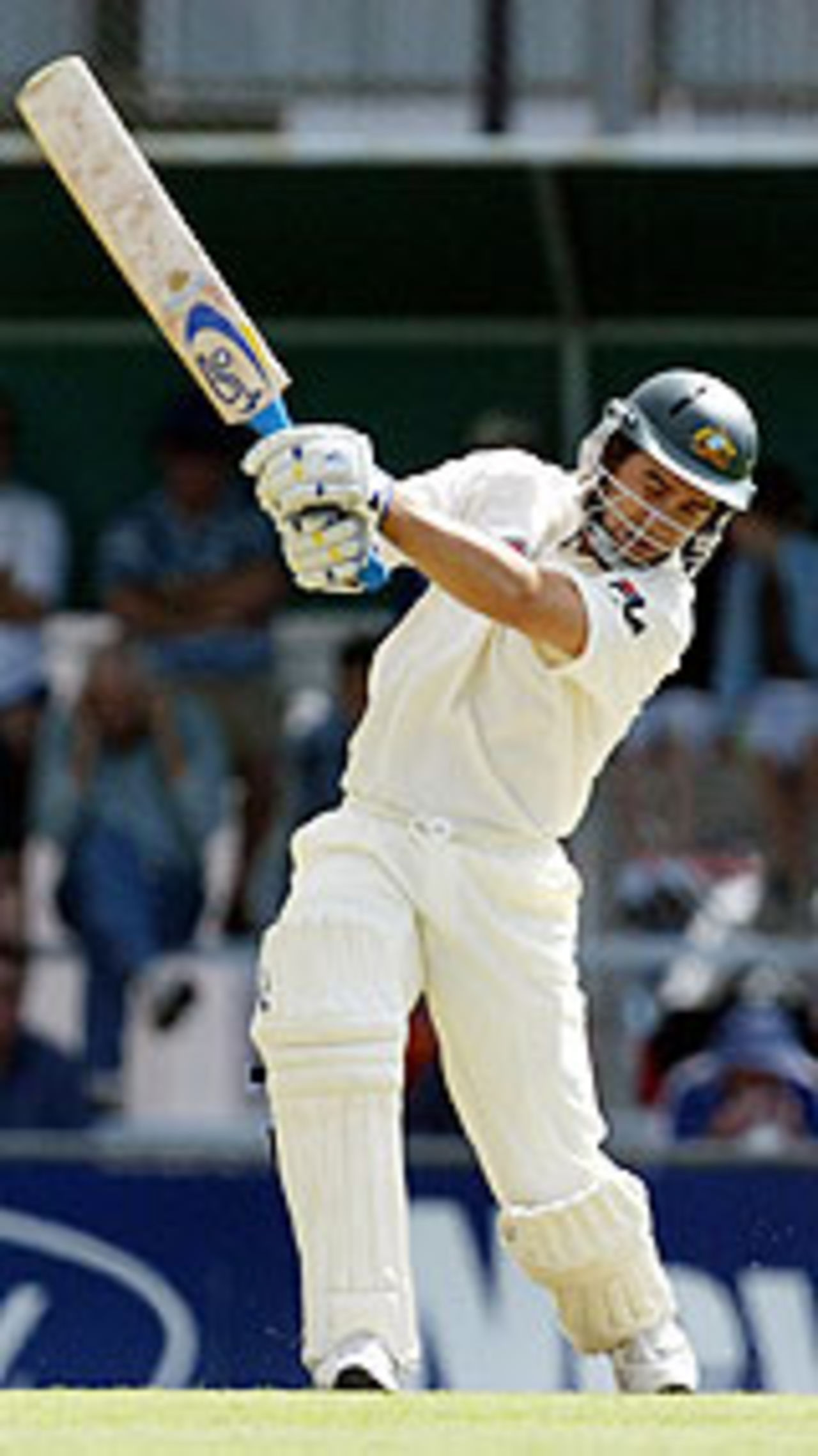 Justin Langer drives to the covers, Australia v Sri Lanka, 2nd Test, Cairns, 1st day, July 9, 2004