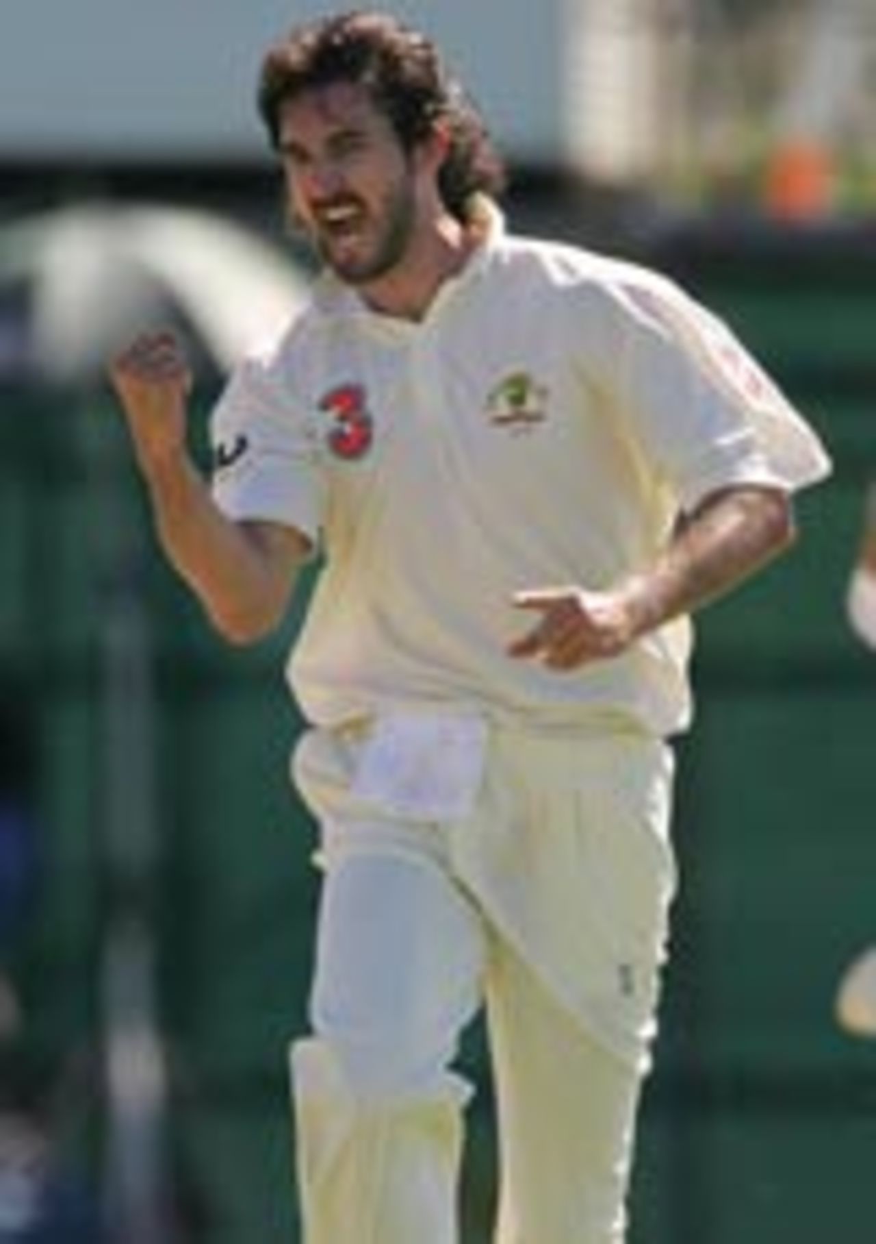 Jason Gillespie celebrates Marvan Atapattu's wicket, Australia v Sri Lanka, 2nd Test, Cairns, 5th day, July 13, 2004