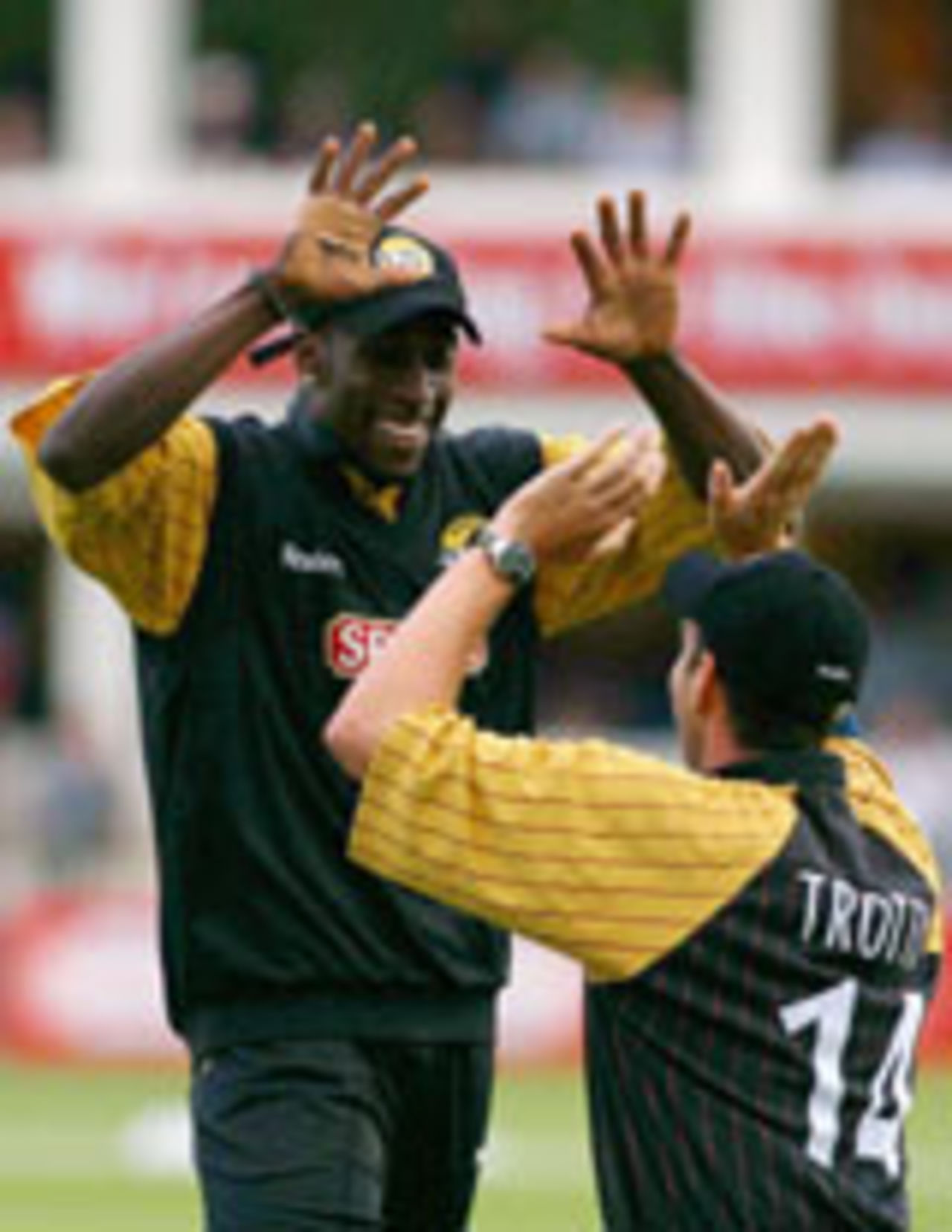 Michael Carberry and Ben Trott celebrate, Kent v Sussex, Canterbury, Twenty20 Cup, July 13, 2004
