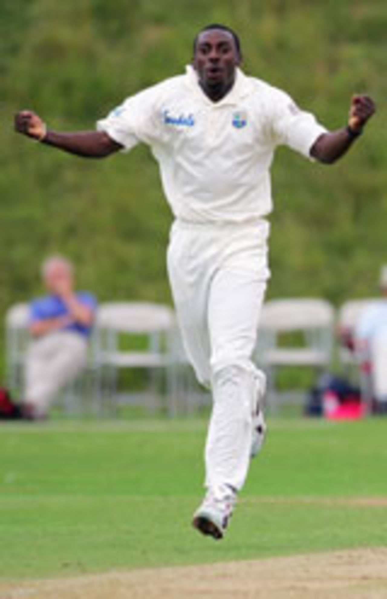 Pedro Collins celebrates the wicket of Graham Thorpe, MCC v West Indians, Arundel, July 15, 2004