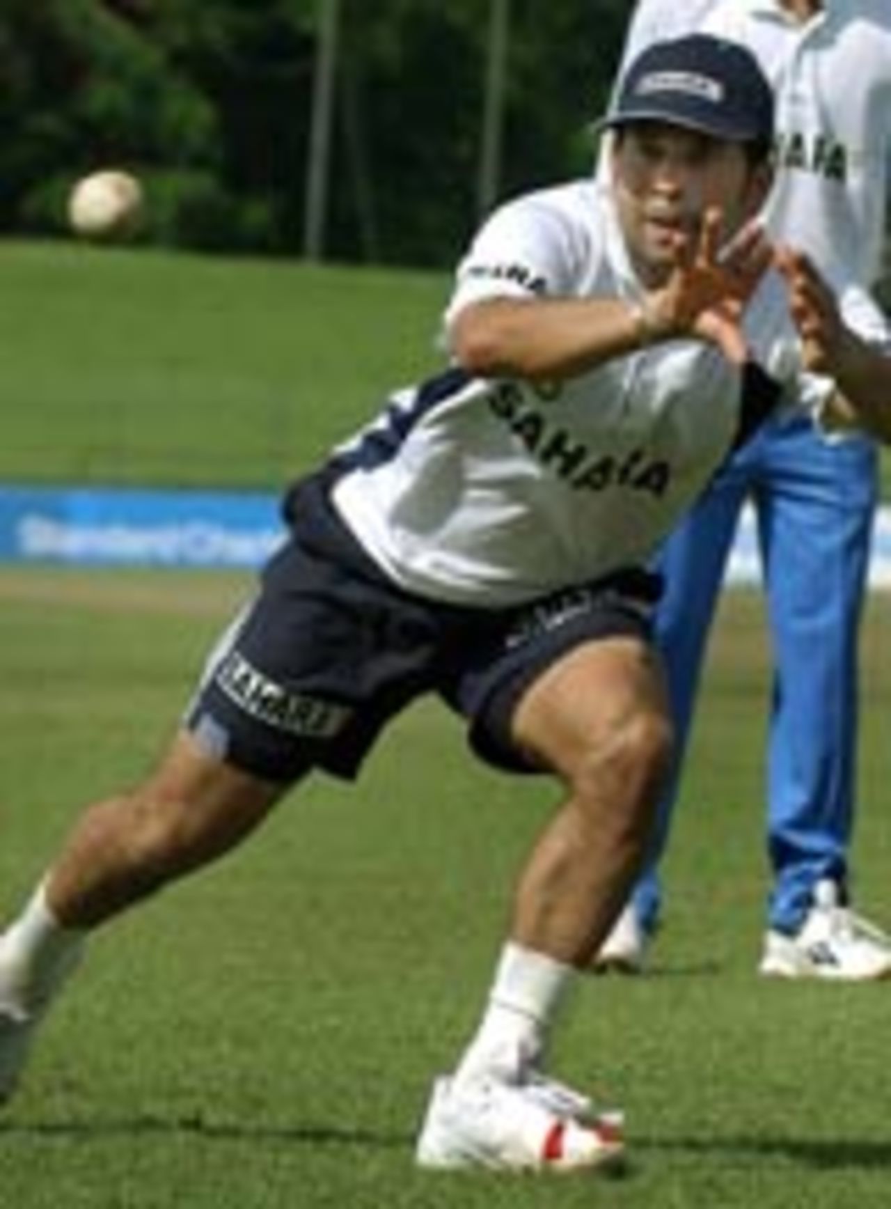Sachin Tendulkar catching a ball in the nets, Asia Cup, July 20, 2004
