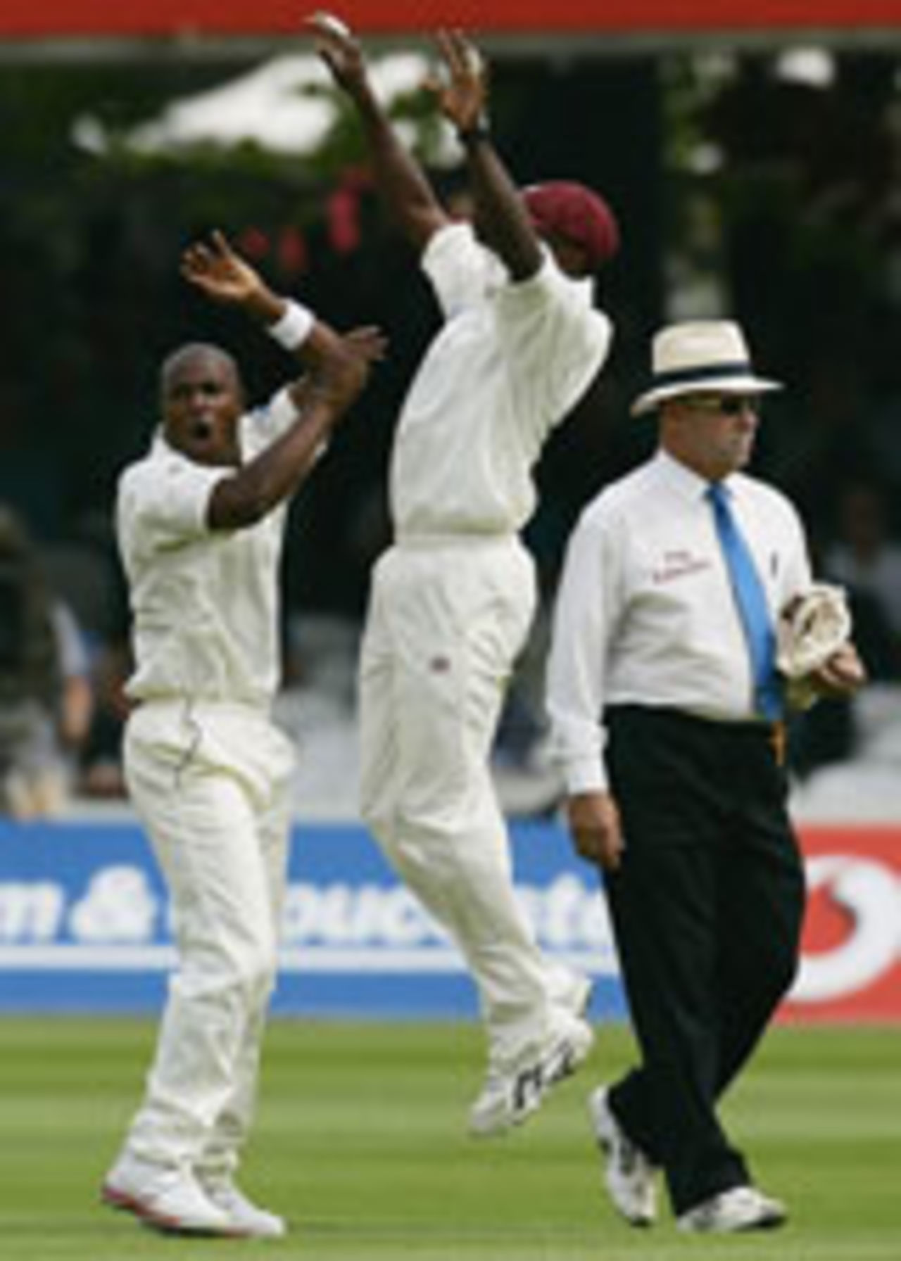 Tino Best celebrates the wicket of Marcus Trescothick, England v West Indies, 1st Test, Lord's, July 22, 2004