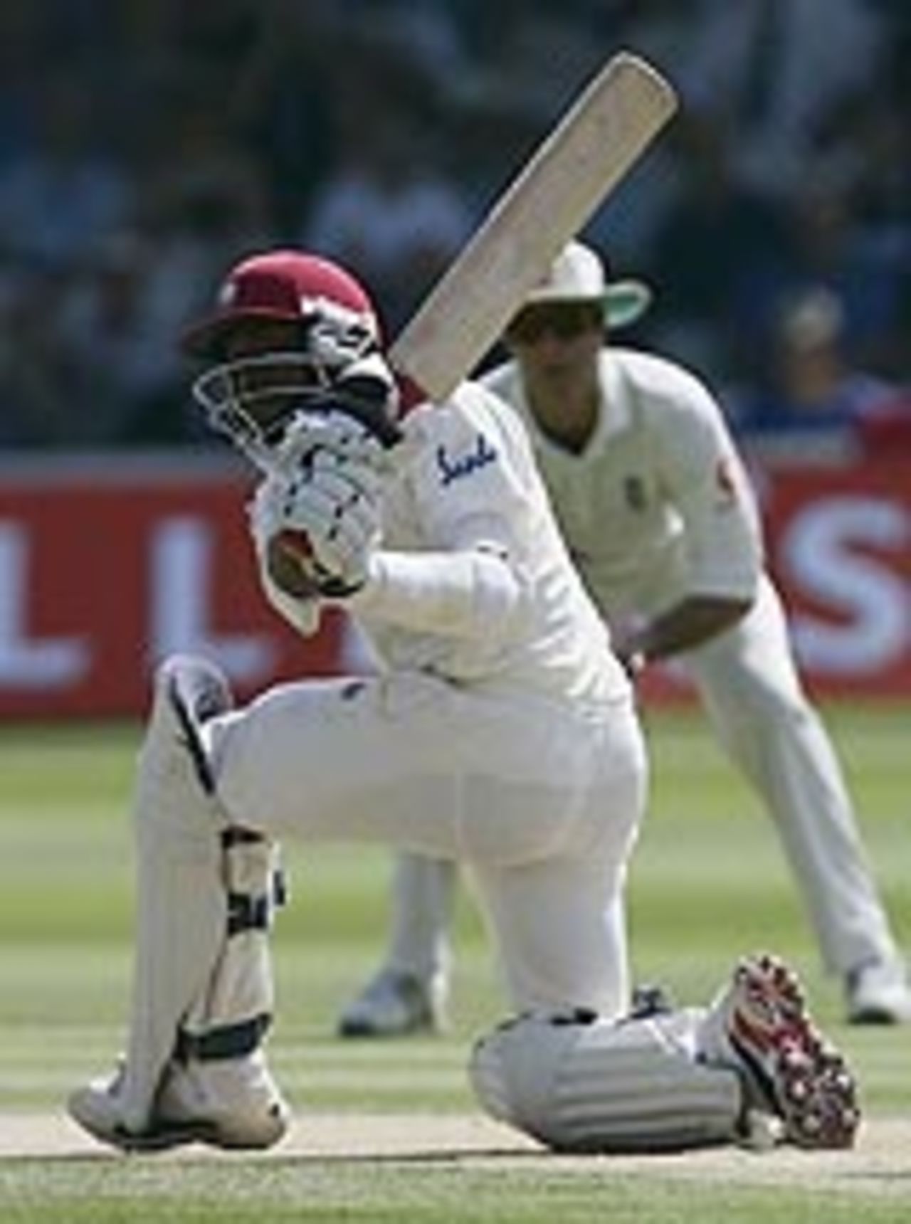 Dwayne Bravo sweeps during his Test debut innings, England v West Indies, 1st Test, Lord's