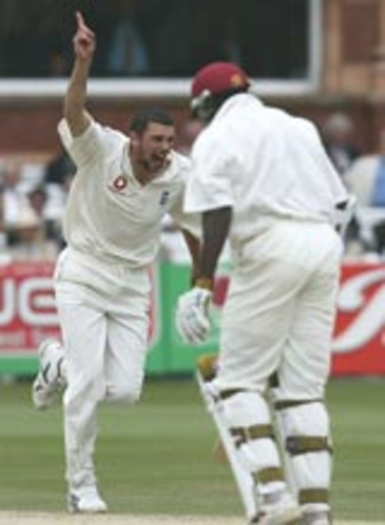 Steve Harmison celebrates the wicket of Chris Gayle as England take control at Lord's, England v West Indies, 1st Test, July 25 2004