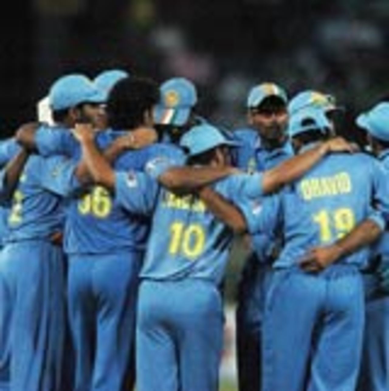The Indians huddle, India v Sri Lanka, Asia Cup, Colombo, July 27, 2004