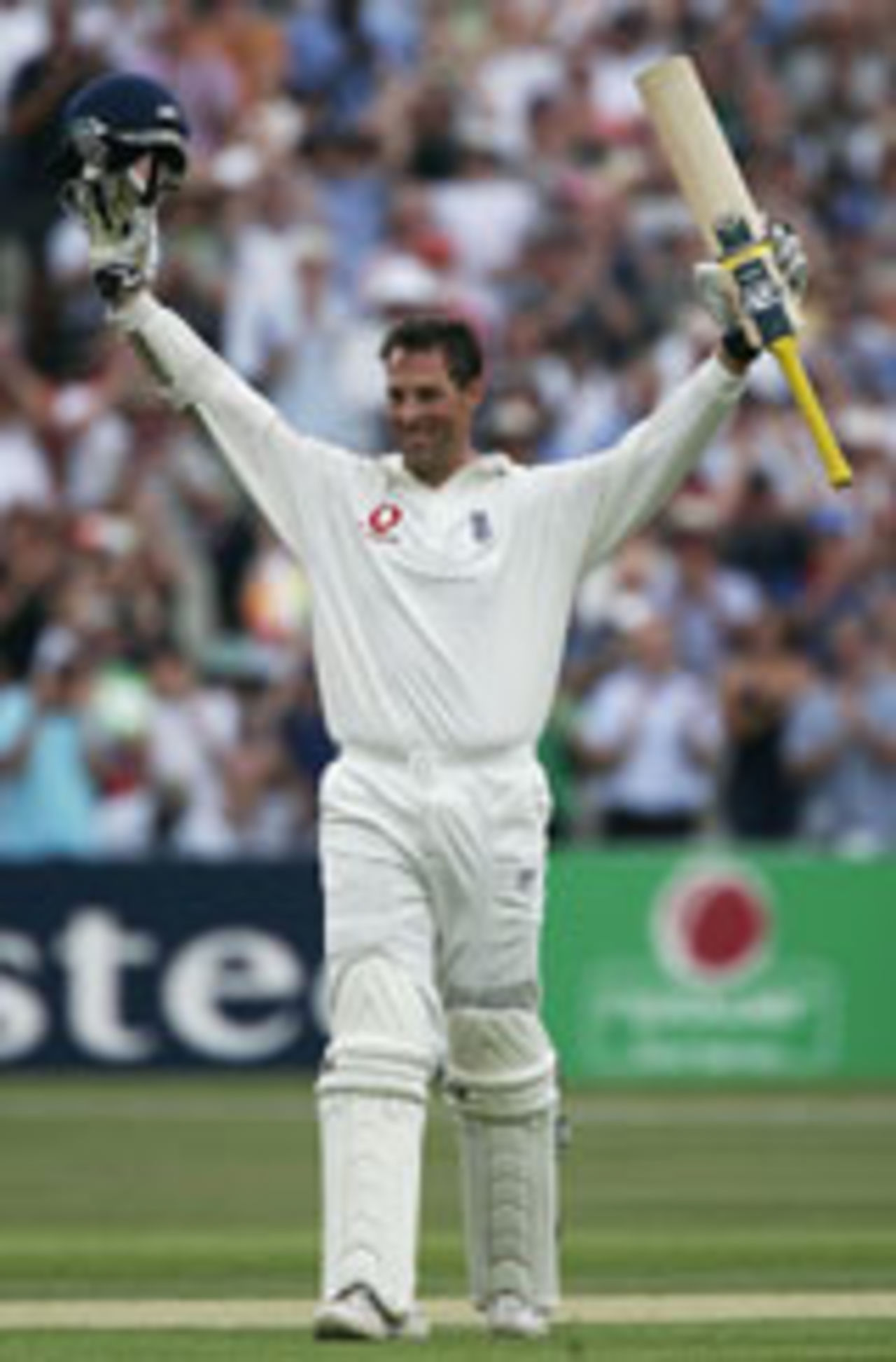 Marcus Trescothick celebrates his century, England v West Indies, 2nd Test, Edgbaston, July 29, 2004