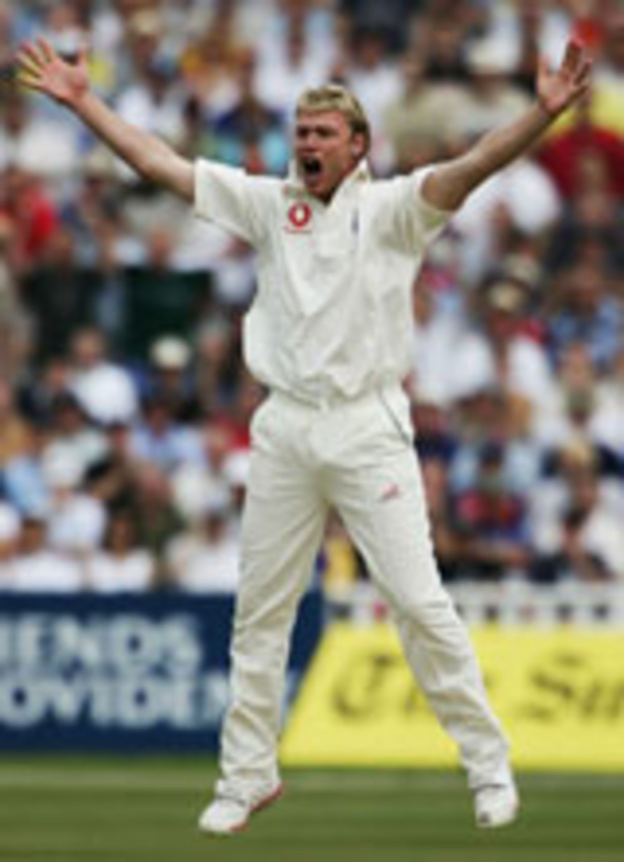 Andrew Flintoff jumps for joy, England v West Indies, 2nd Test, Edgbaston, July 31, 2004