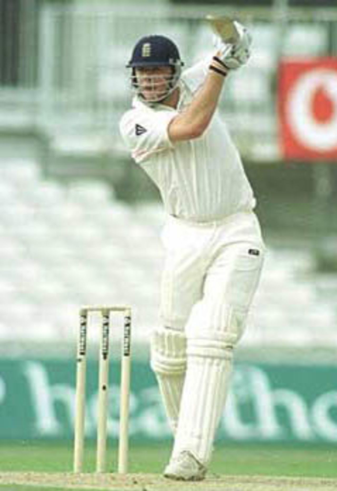 Flintoff plays the cover drive on the up, NatWest Trophy, 2000, Quarter Final, Surrey v Lancashire, Kennington Oval, London, 26 July 2000.