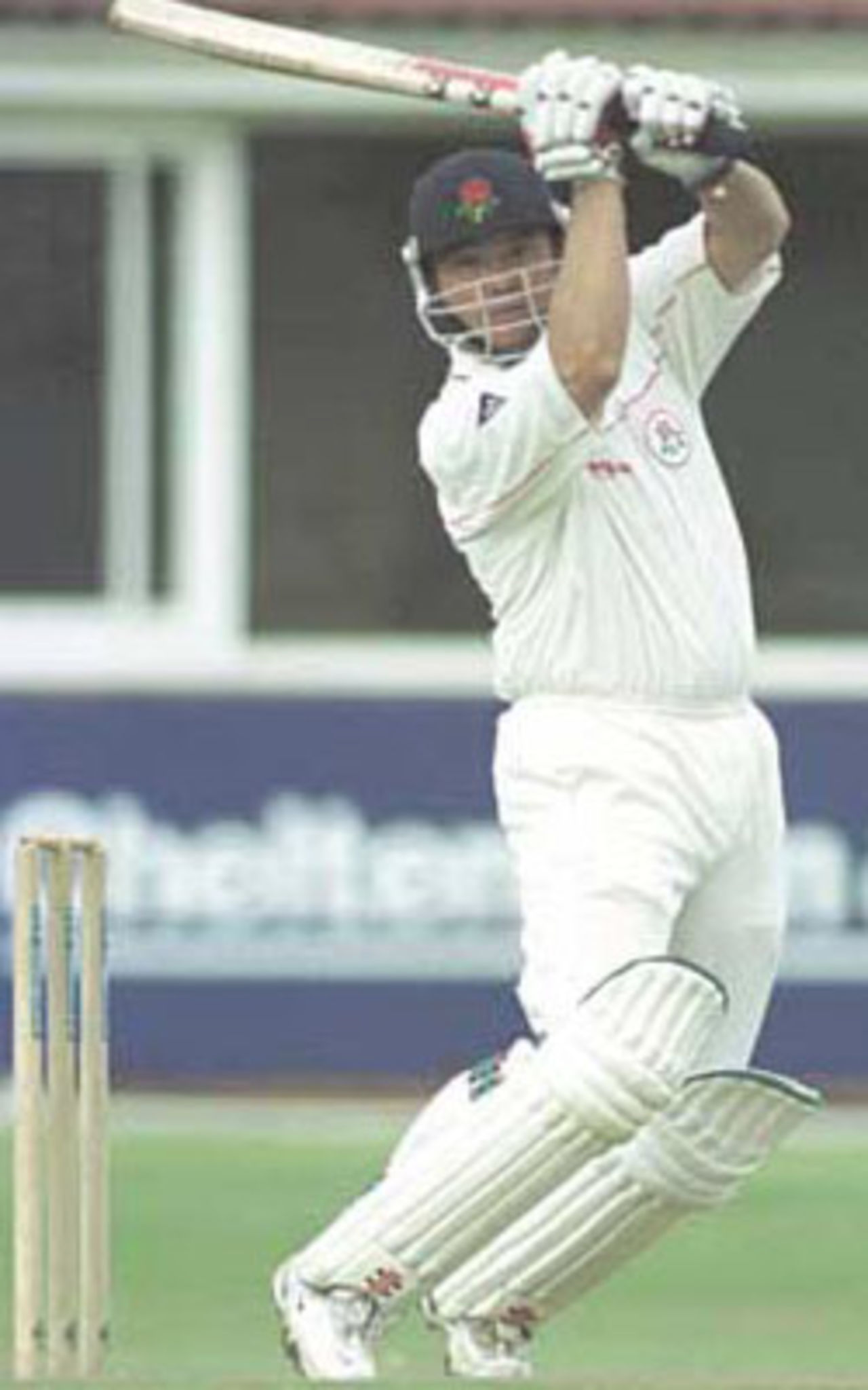 Hegg executes the drive off the backfoot, PPP healthcare County Championship Division One, 2000, Yorkshire v Lancashire, Headingley, Leeds, 28-31 July 2000.