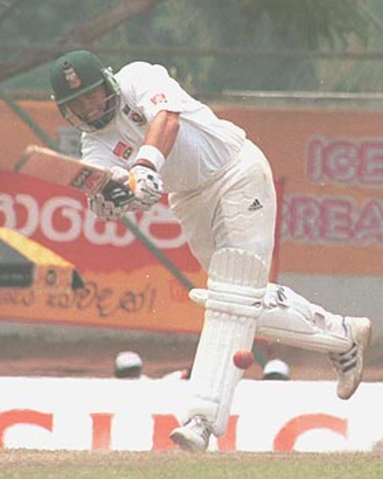 Kallis turns the ball to mid-wicket to collect a boundary. South Africa in Sri Lanka 2000/01, 2nd Test, Sri Lanka v South Africa Asgiriya Stadium, Kandy, 30 July-03 August 2000 (Day 3)
