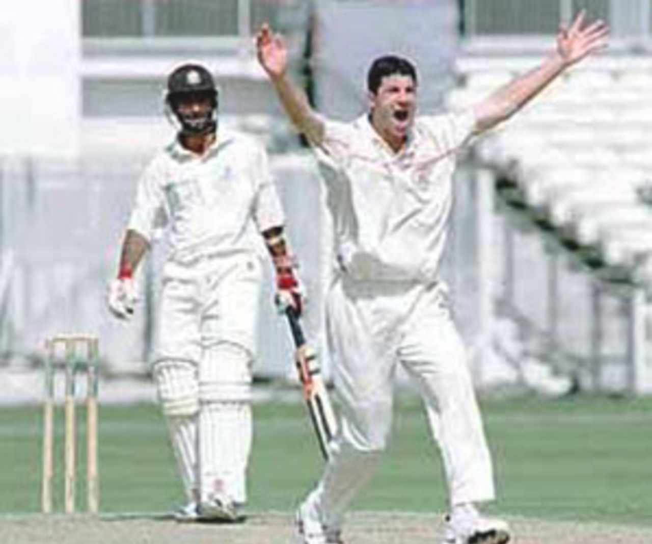 Smethurst makes a successful appeal for a leg before against Nadeem Shahid, PPP healthcare County Championship Division One, 2000, Surrey v Lancashire, Kennington Oval, London, 02-05 August 2000(Day 1).