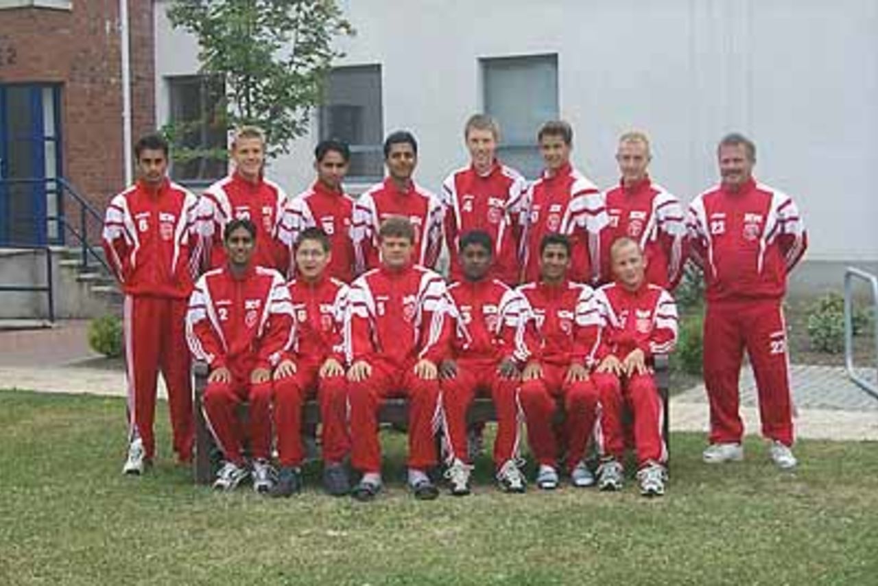 ECC Under-17 Denmark team, (Back row L-R) Bobby Chawla, Anders Leiberg, Usman Akram, Yasir Iqbal, Michael Pedersen, Christian Dirkov, Lars Kristensen, Peter Palle Klokker (coach/manager). (Front row L-R) Azeem Ahmad, Alexander Knudsen, Fredrick Klokker (captain), Jayanthan Jeevaratham, Omar Hayat, Michael Termansen.