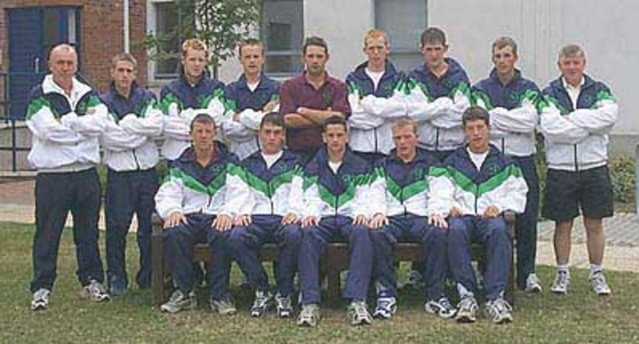 ECC Under-17 Ireland team, (Back row L-R) Alan Neill (coach), Jonathan Neill (vice captain), Ryan Bell, William Porterfield, Rodney Hassard, David Munn, Johnny Thompson, Brian Allen, Brendan O'Brien (manager). (Front Row L-R) Paul McKenzie, Dwayne Harper, Duncan Smythe (captain), Andrew Riddles, John Blakeney.