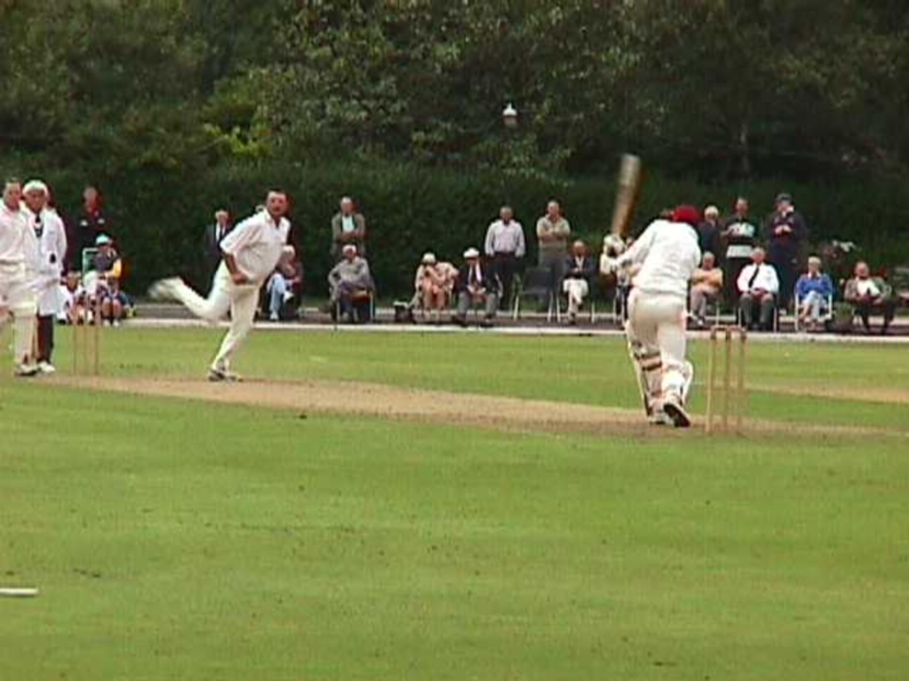 Stuart Taylor hoists Mark Clayton over square leg for a much needed boundary