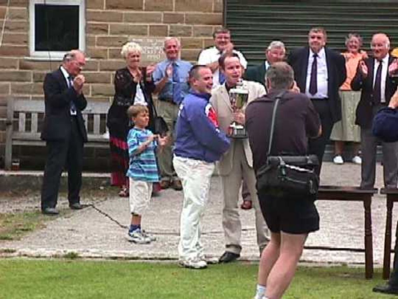 Lancashire Evening Telegraph Sports Editor Neil Bramwell presents the Man of the match award to Duncan Parker