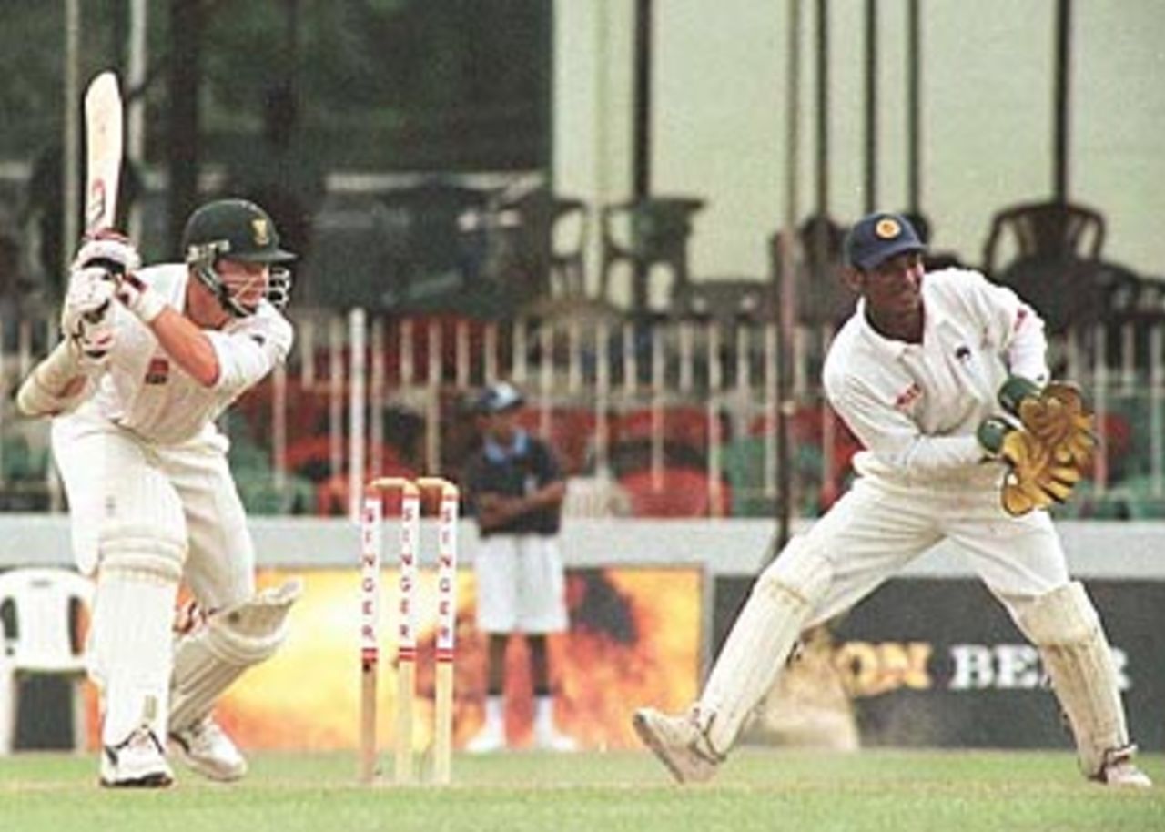Klusener slashes the ball past point, South Africa in Sri Lanka, 2000/01, 3rd Test, Sri Lanka v South Africa, Sinhalese Sports Club Ground, Colombo, 06-10 August 2000 (Day 4).