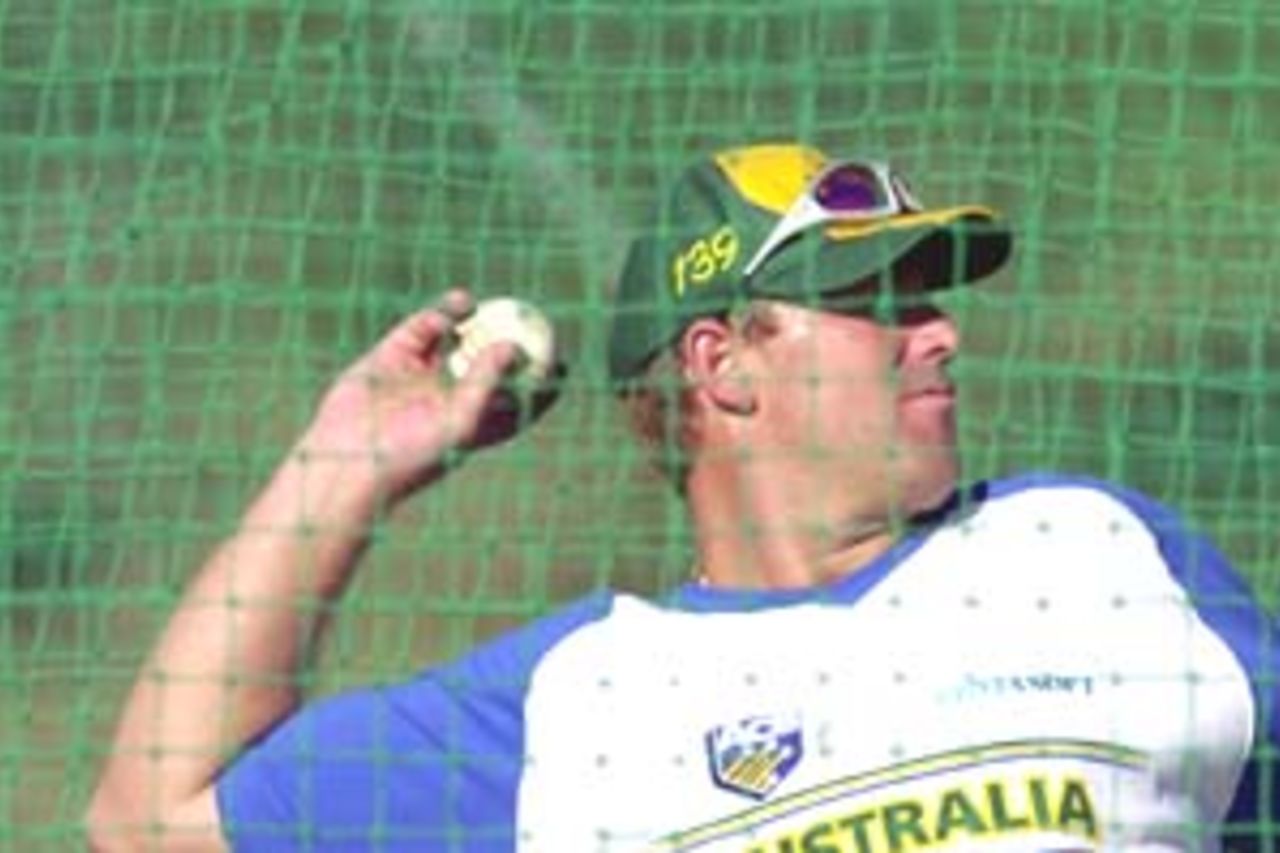 10 Aug 2000: Shane Warne of Australia in action at training for the Australian Cricket team at Allan Border Field in Brisbane, Australia. The Australian team are preparing for Super Challenge 2000 against South Africa.