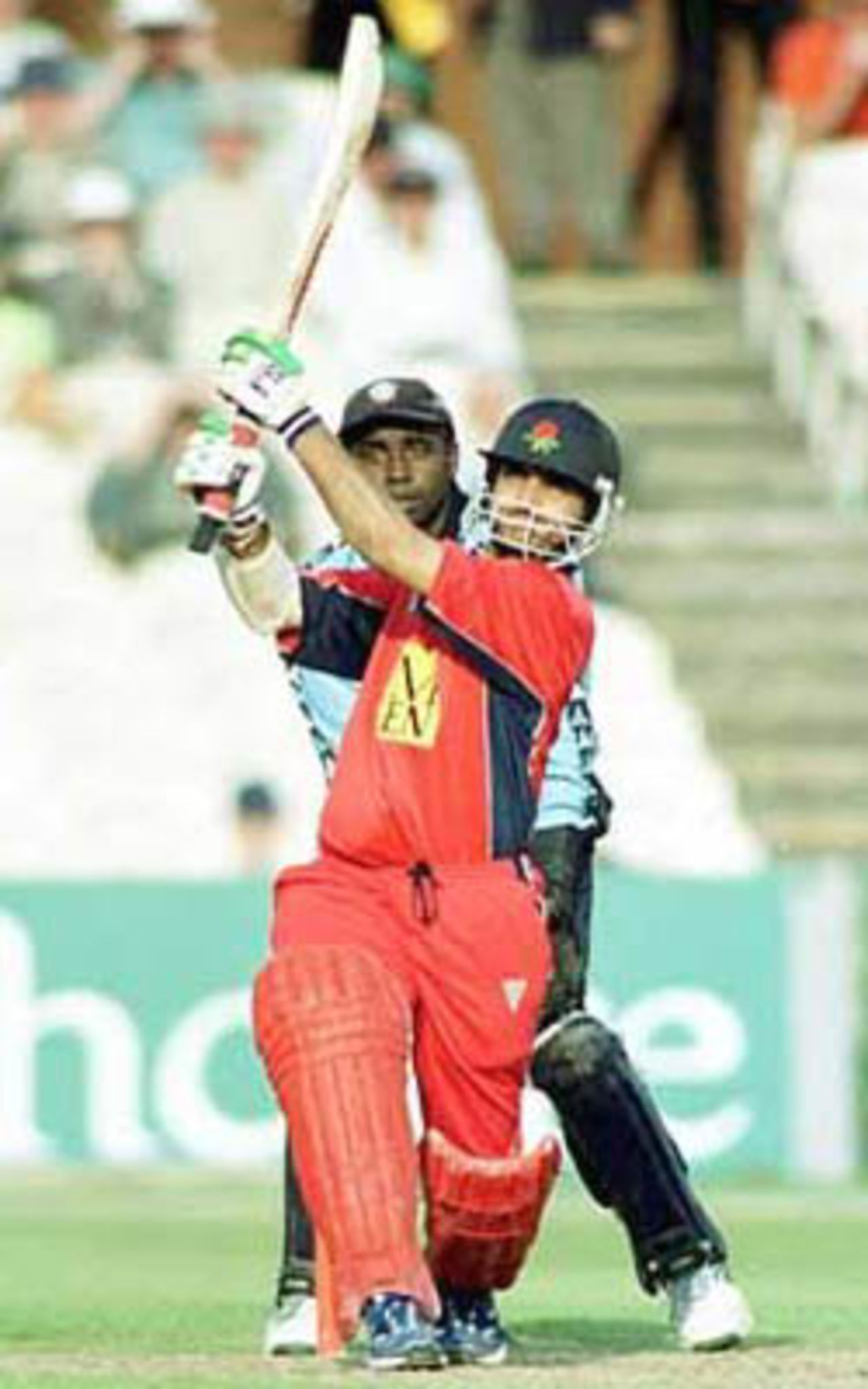 Ganguly sends the ball into orbit during his century knock, National League Division One, 2000, Lancashire v Gloucestershire, Old Trafford, Manchester, 11 August 2000.