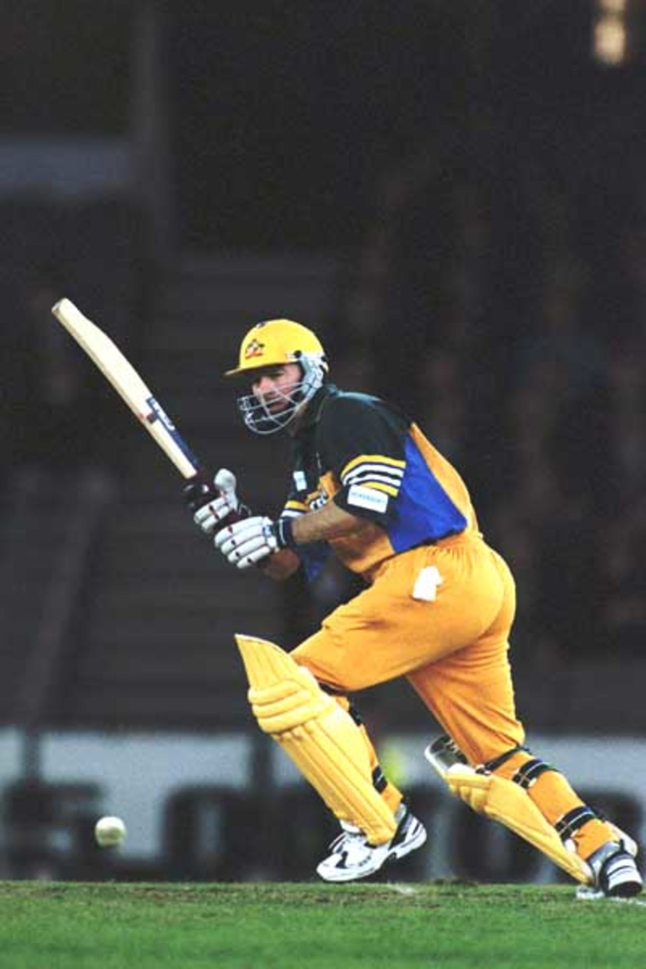 16 Aug 2000: Steve Waugh hits towards the boundary, in the match between Australia and South Africa, in game one of the Super Challenge 2000, played at Colonial Stadium in Melbourne, Australia. This is the first game of cricket to be played indoors.
