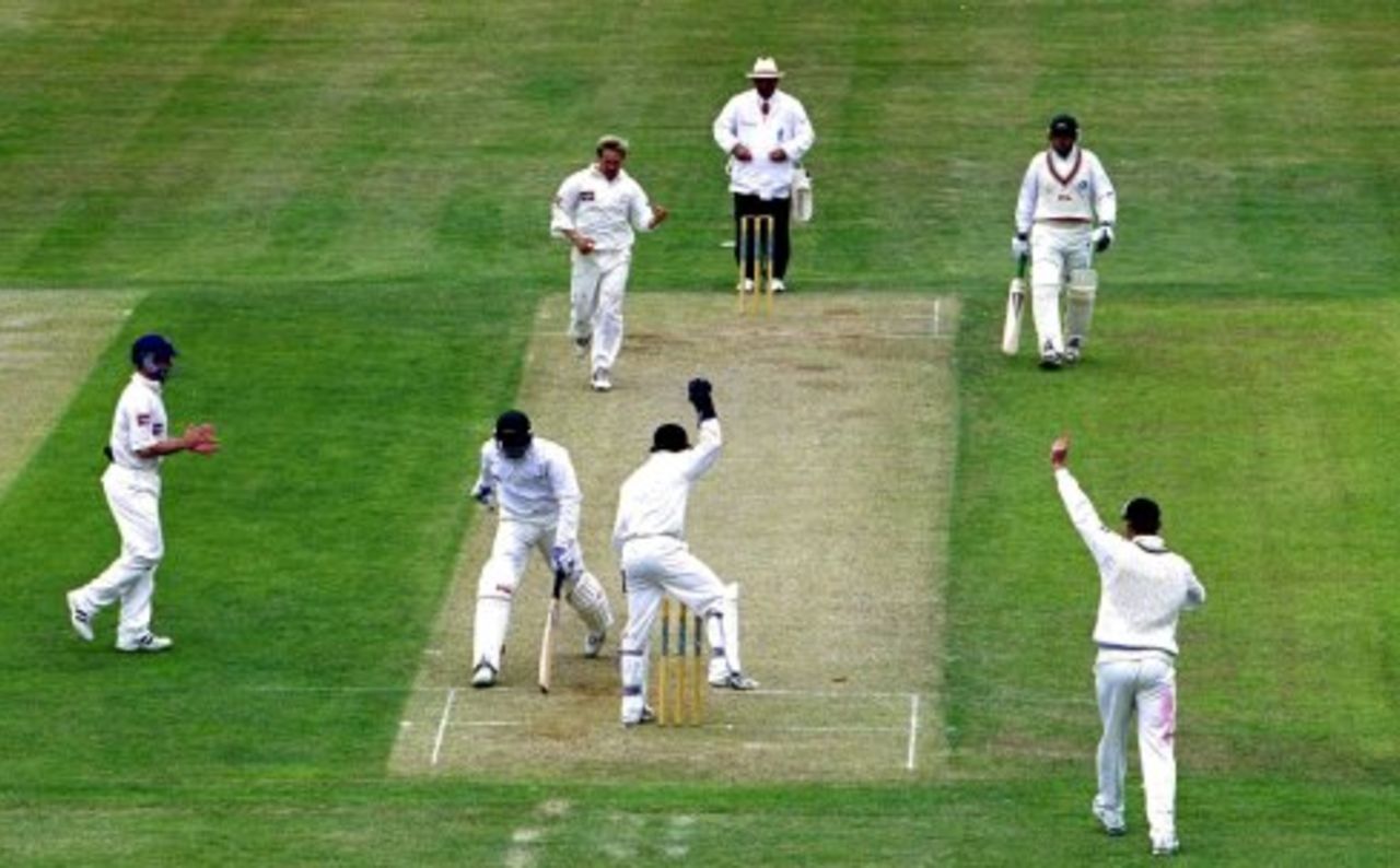 16 Aug 2000: Anil Kumble of Leicestershire is stumped by Simon Guy of Yorkshire for 19 on the first day of the PPP healthcare County Championship match at Leicester.