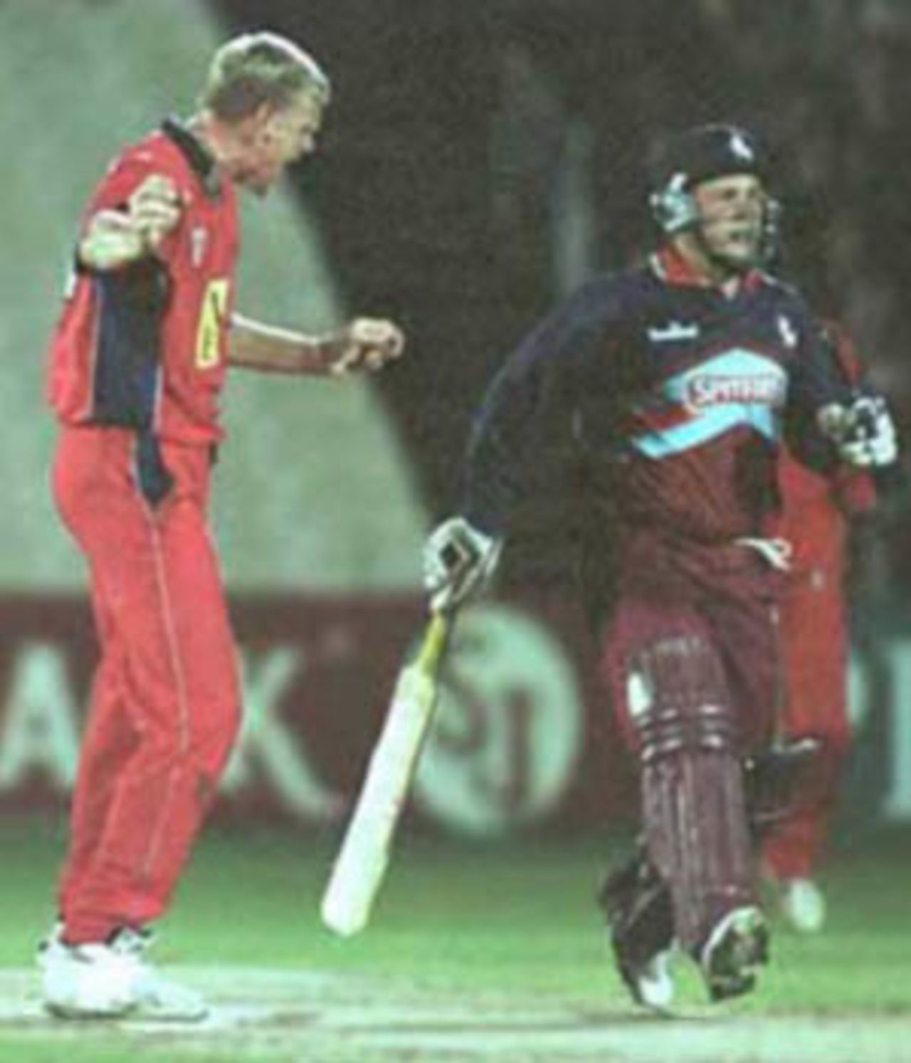 Peter Martin celebrates his return after injury with a wicket, National League Division One, 2000, Lancashire v Kent, Old Trafford, Manchester, 15 August 2000.